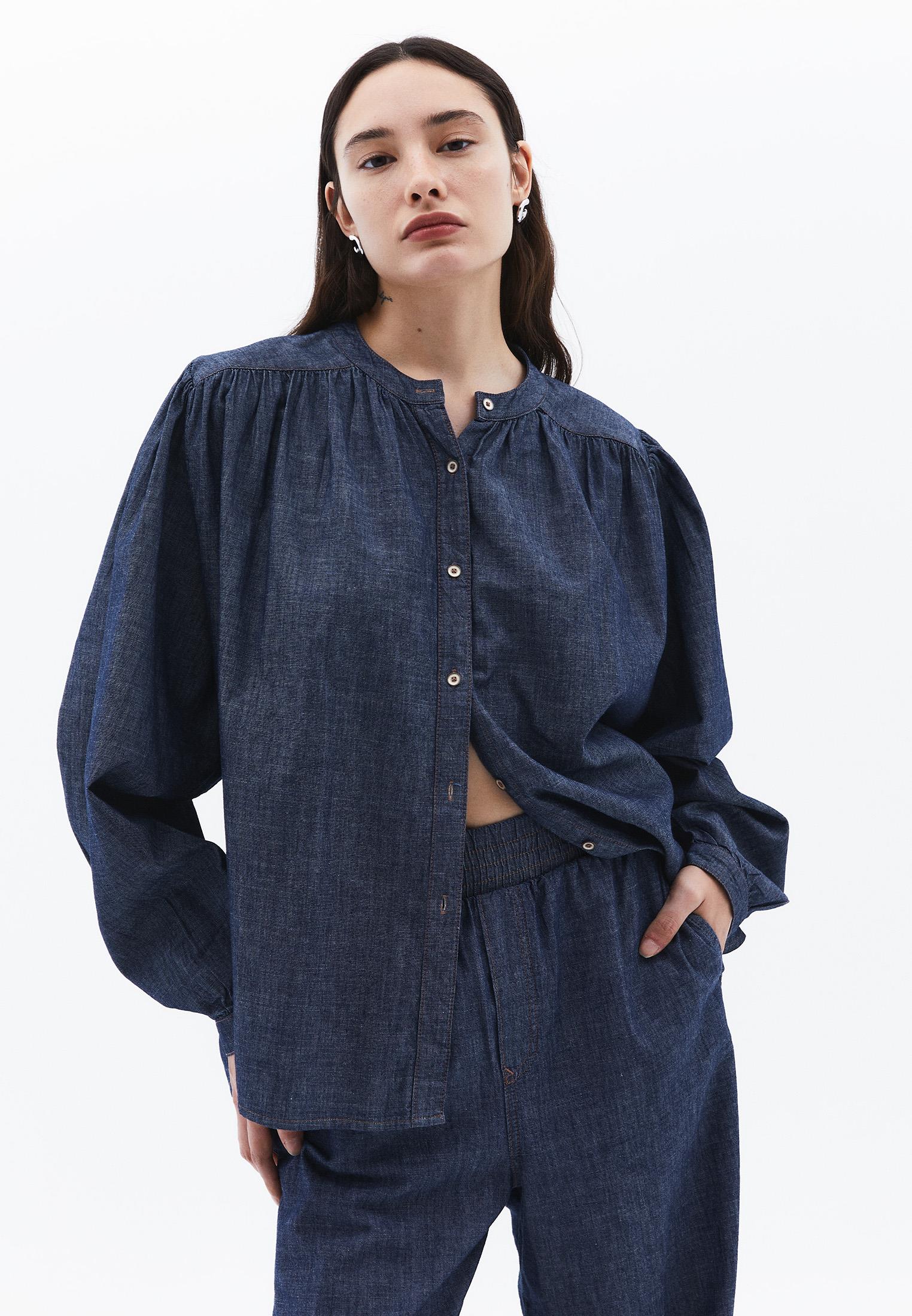 Oversized Buttoned Denim Shirt - MID BLUE DENIM