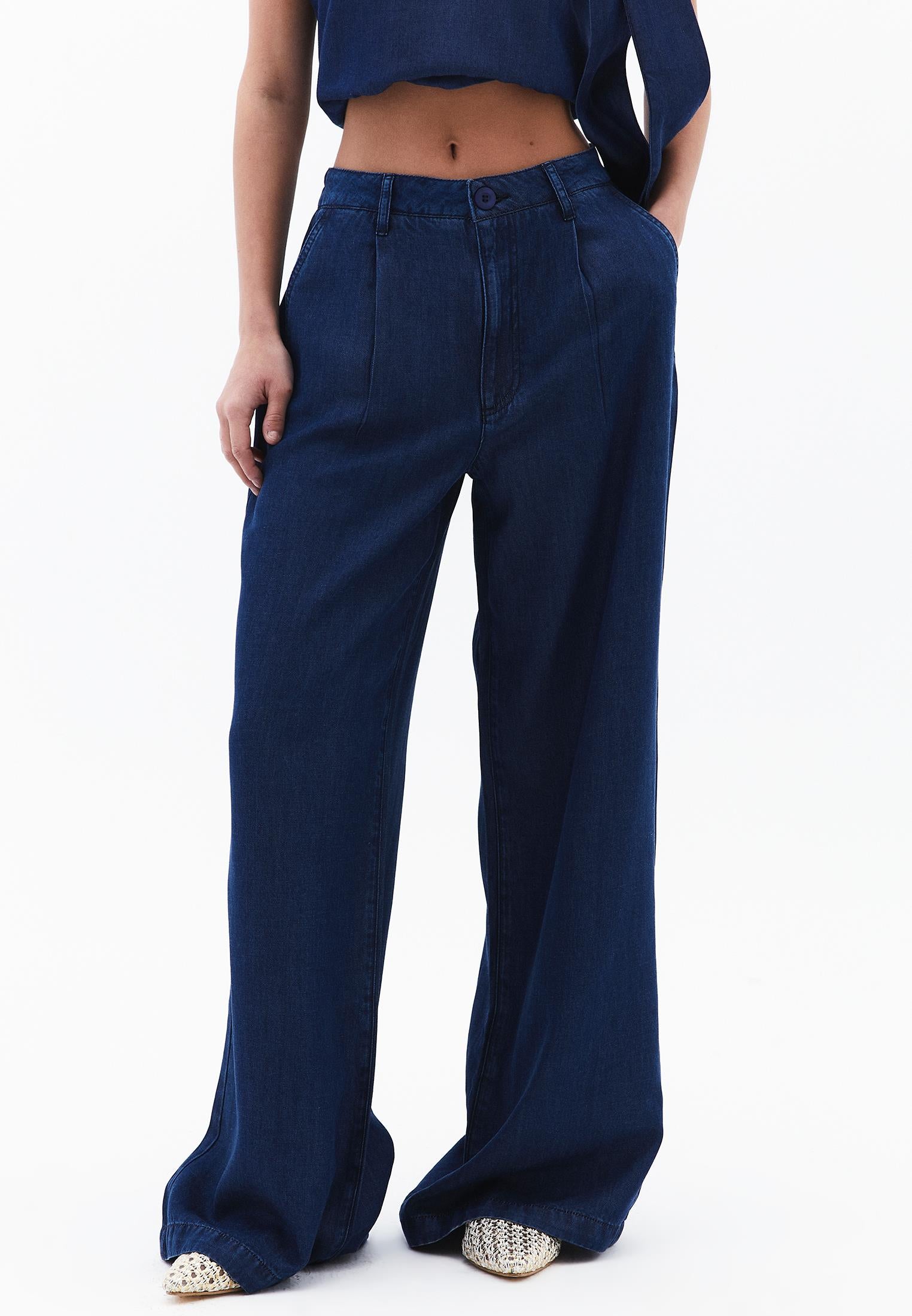 Lyocell Fabric Trousers - MID BLUE DENIM