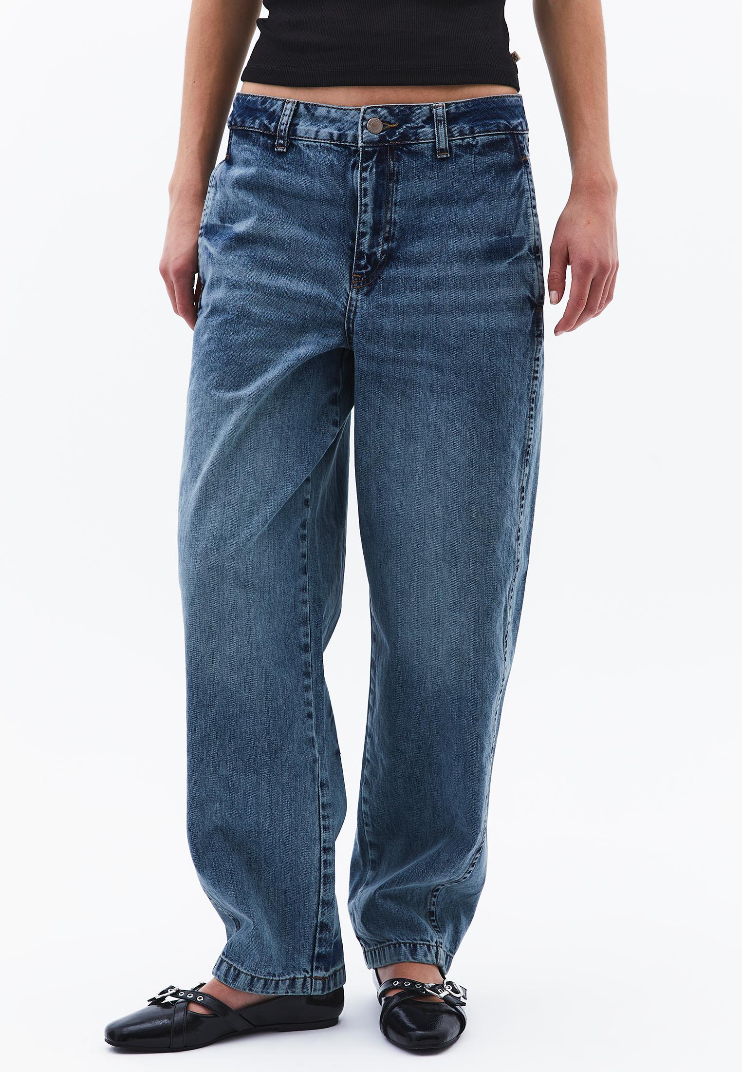 Barrel Leg Jeans - MID BLUE DENIM