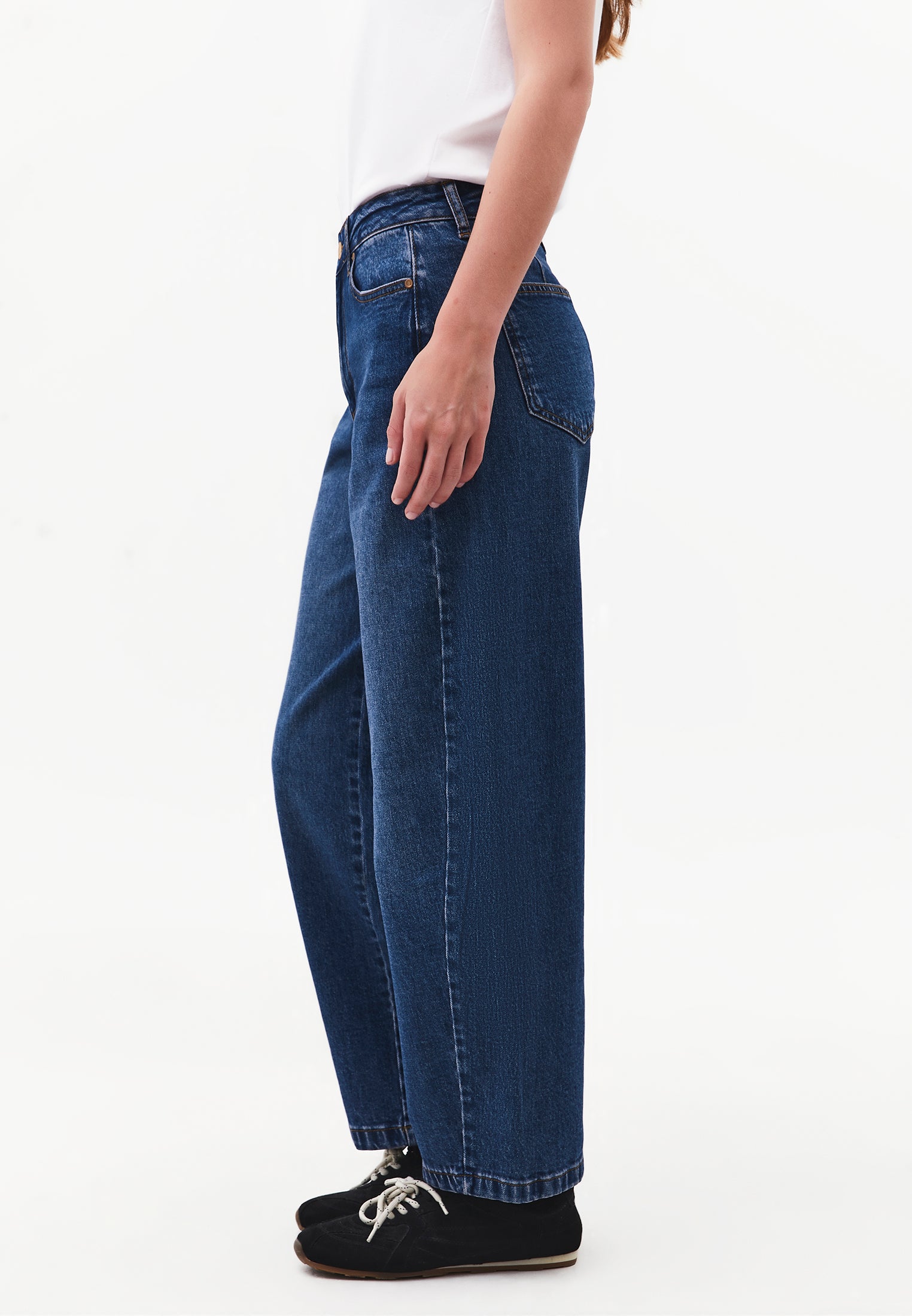 Barrel Leg Denim Pants - MID BLUE DENIM