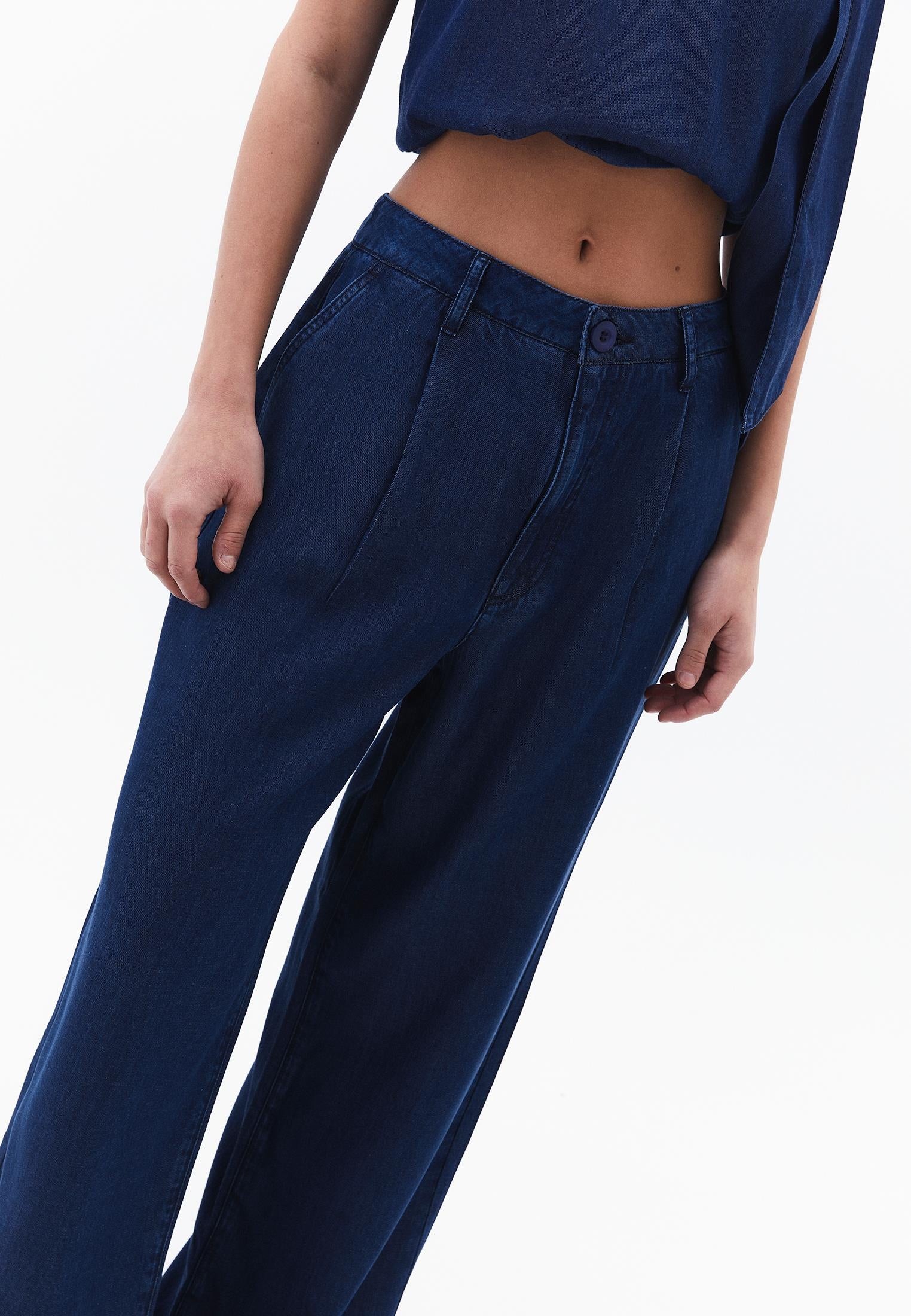 Lyocell Fabric Trousers - MID BLUE DENIM