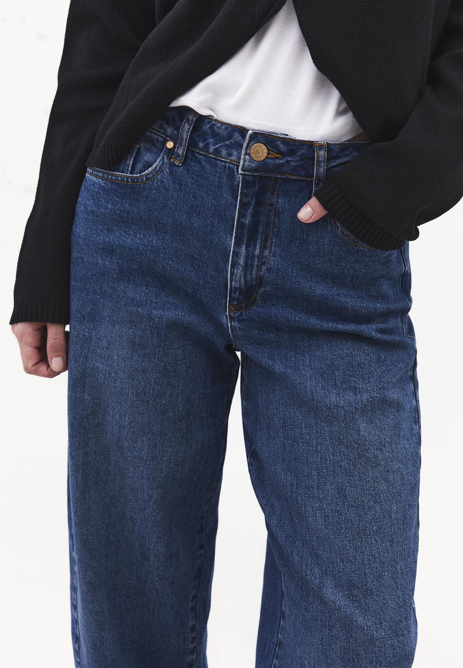 Barrel Leg Denim Pants - MID BLUE DENIM