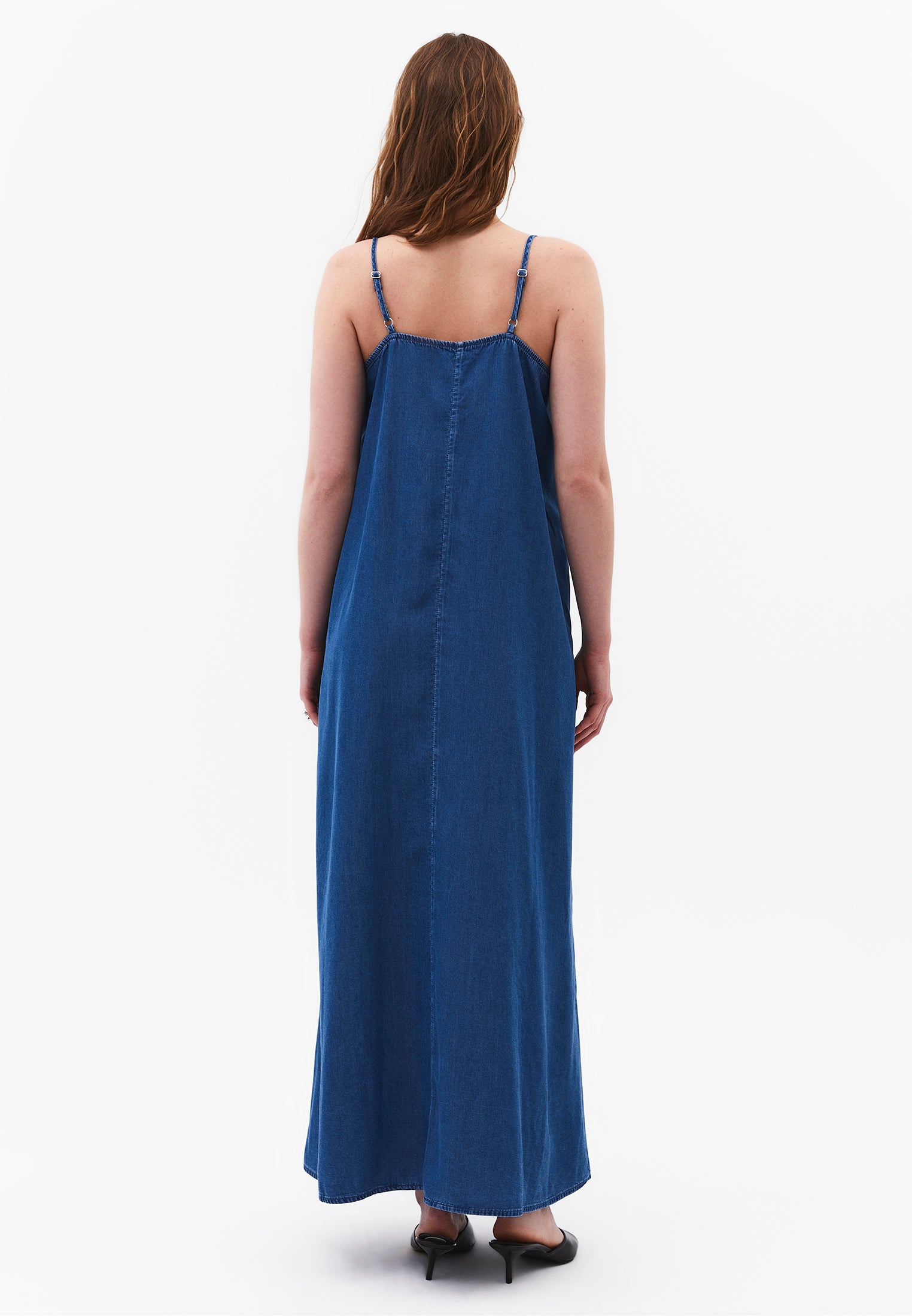 Midi Strappy A-Line Dress - MID BLUE DENIM