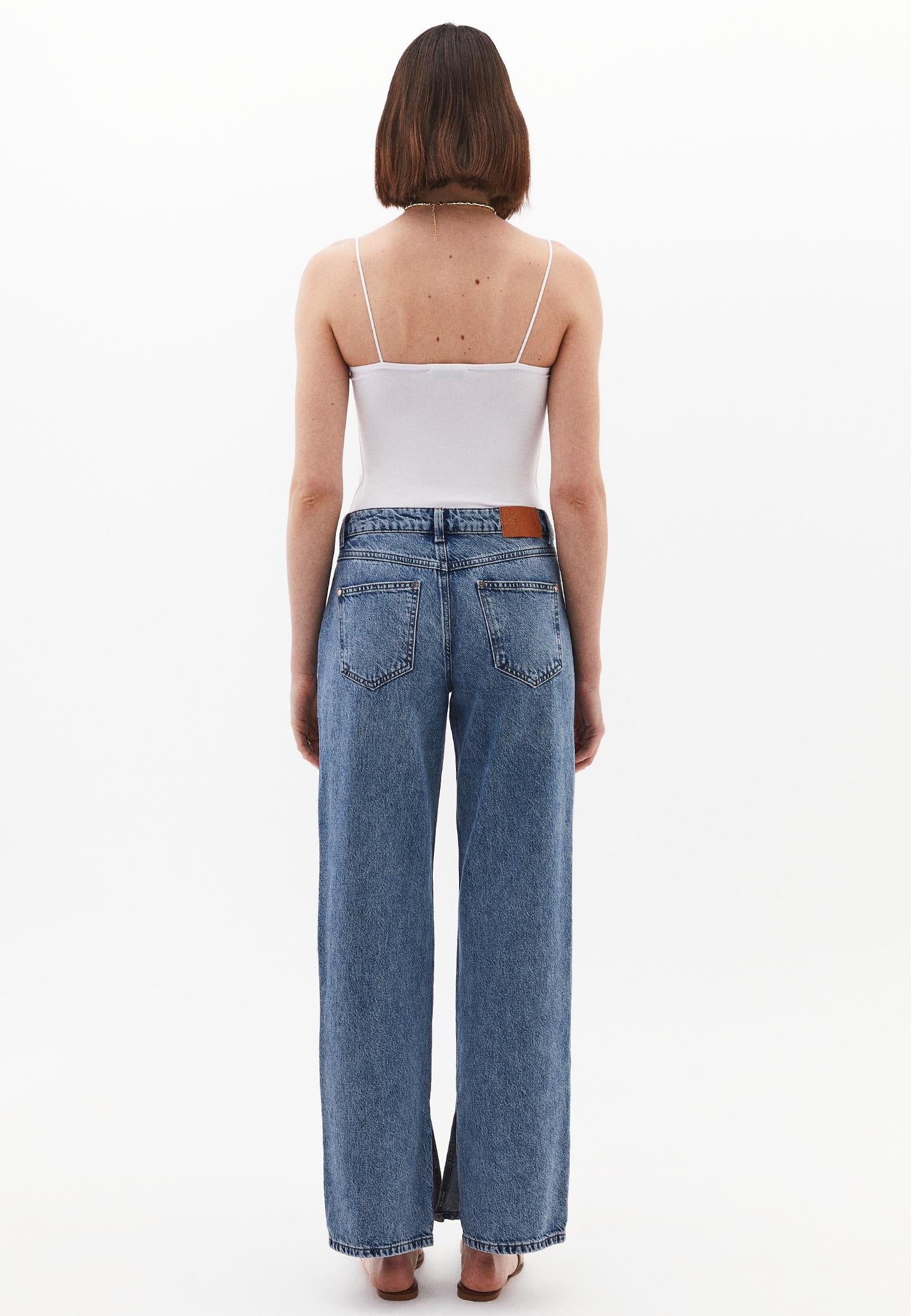 Straight Leg Denim Pants - MID BLUE DENIM