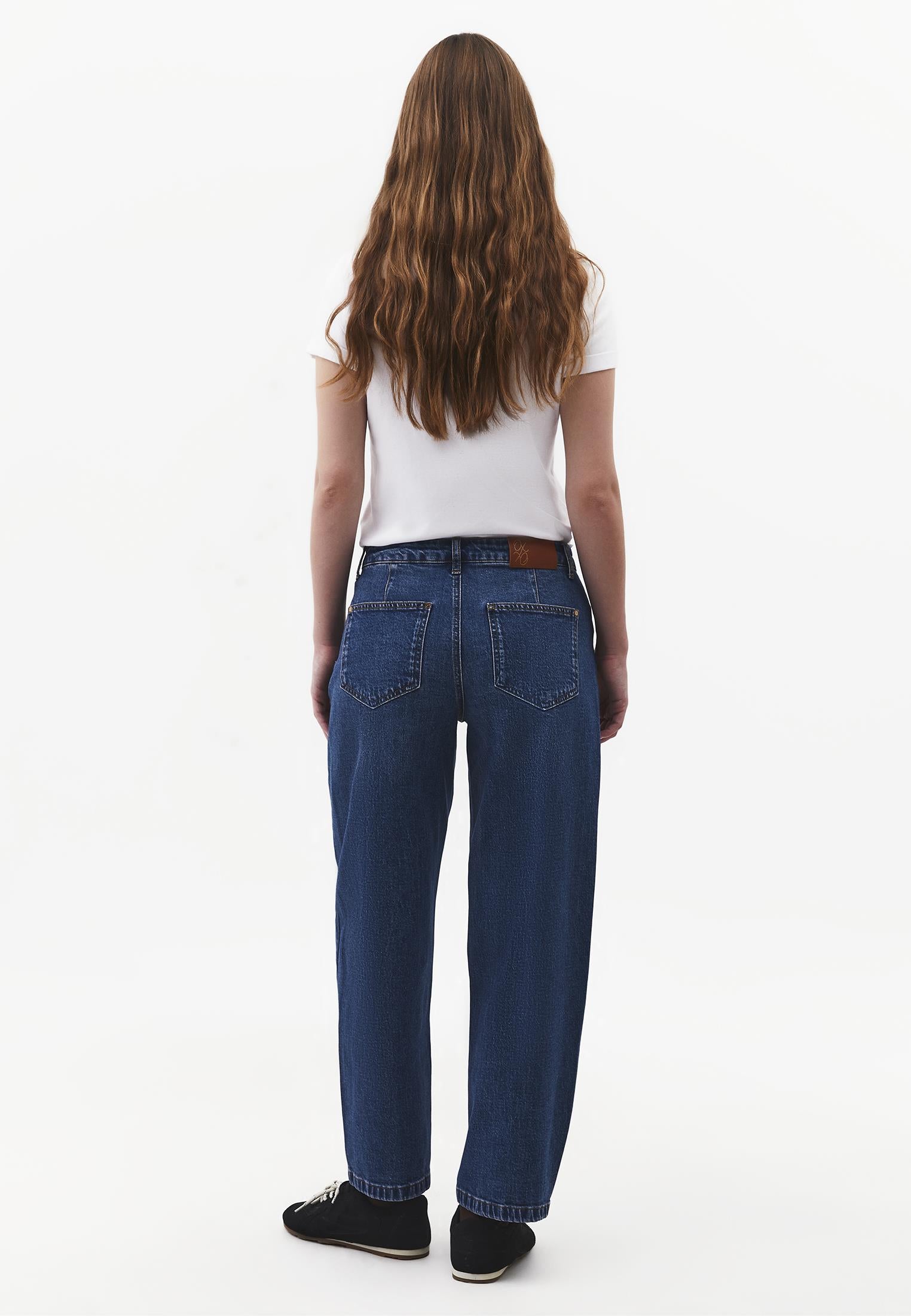 Barrel Leg Denim Pants - MID BLUE DENIM