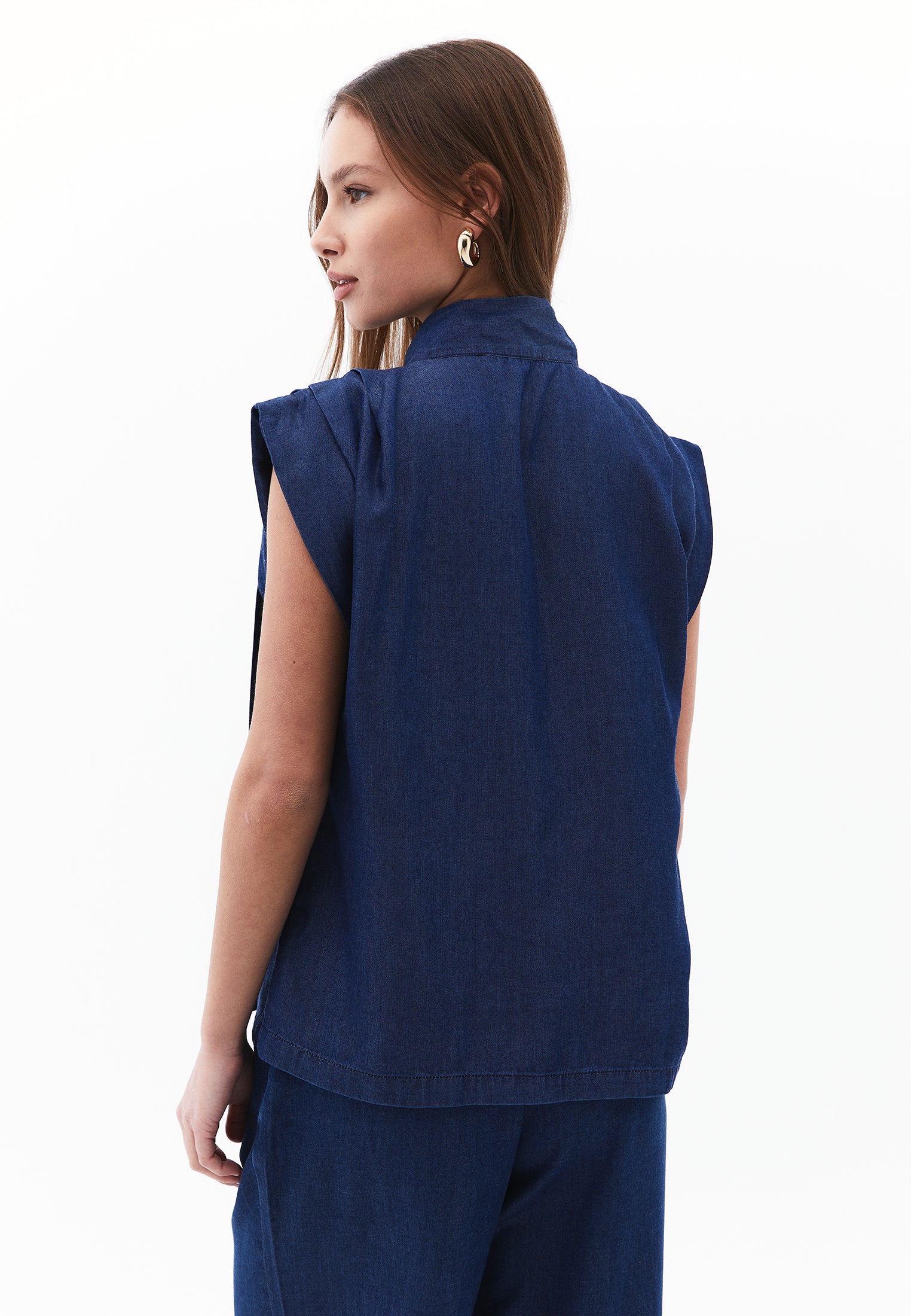 Tencel Blouse With Bow Detail - MID BLUE DENIM