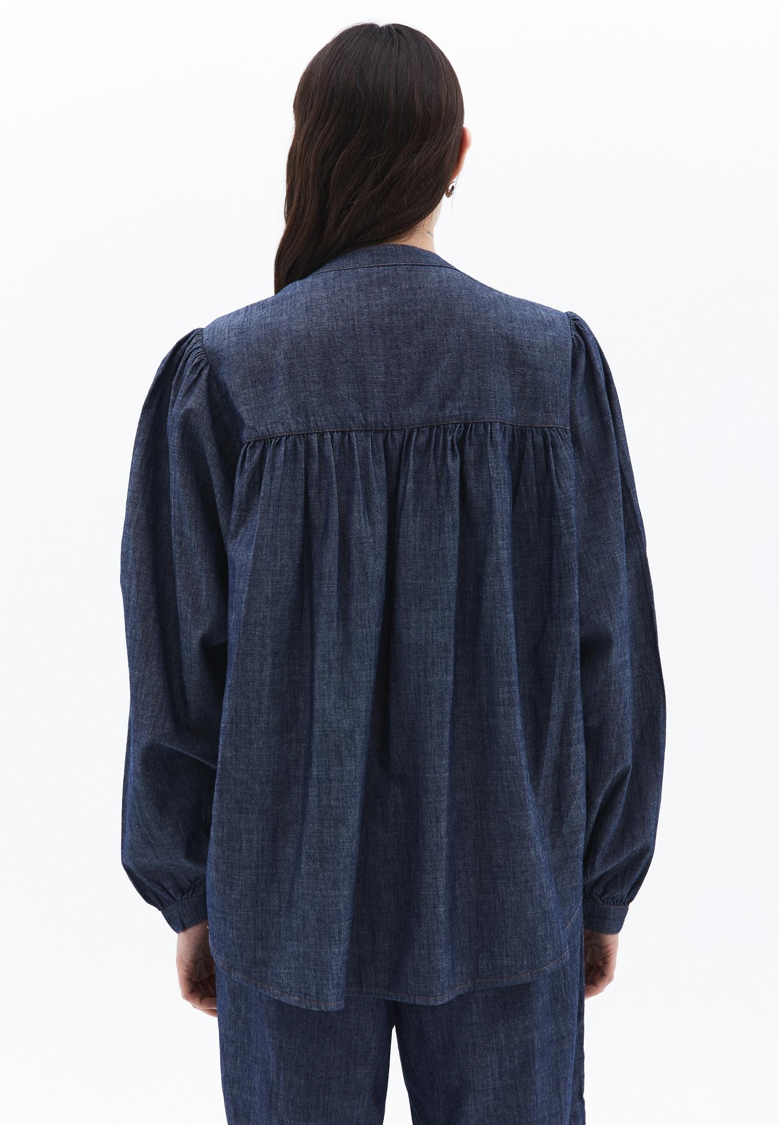 Oversized Buttoned Denim Shirt - MID BLUE DENIM