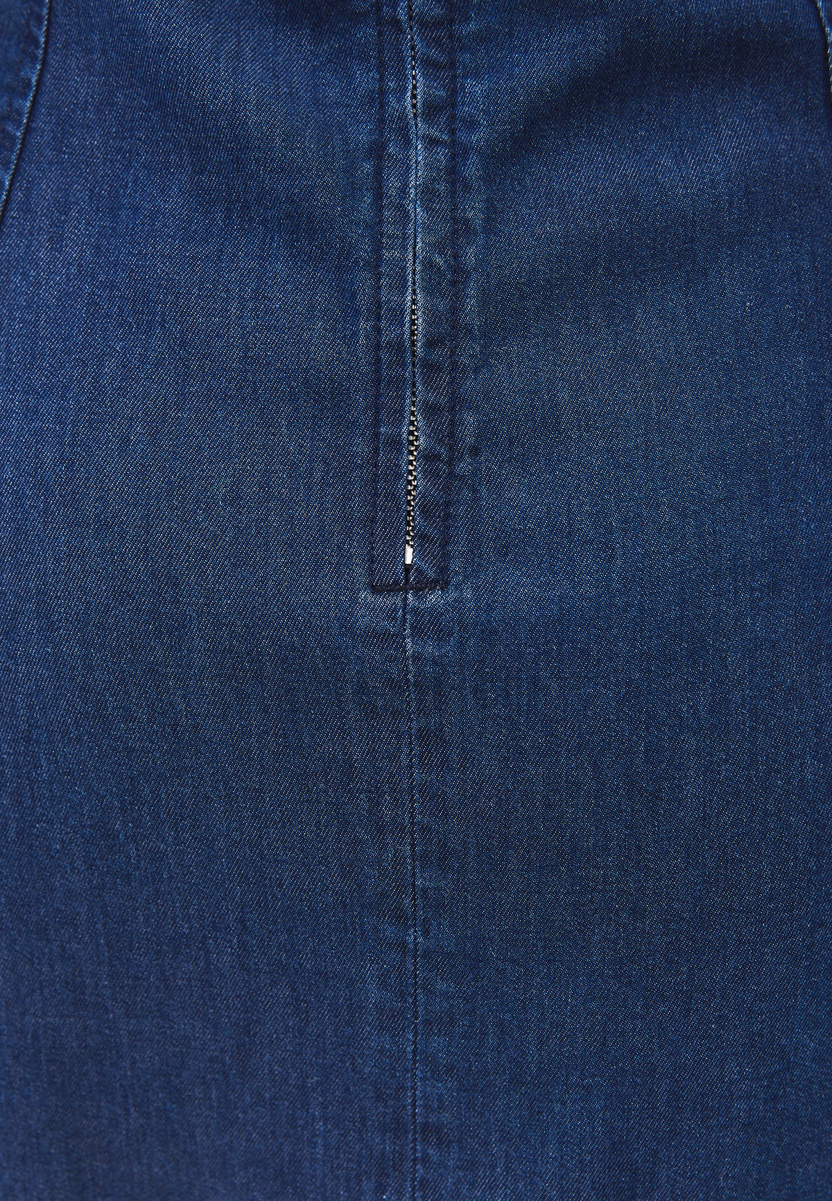 Square Neck Zipper Detail Dress - MID BLUE DENIM