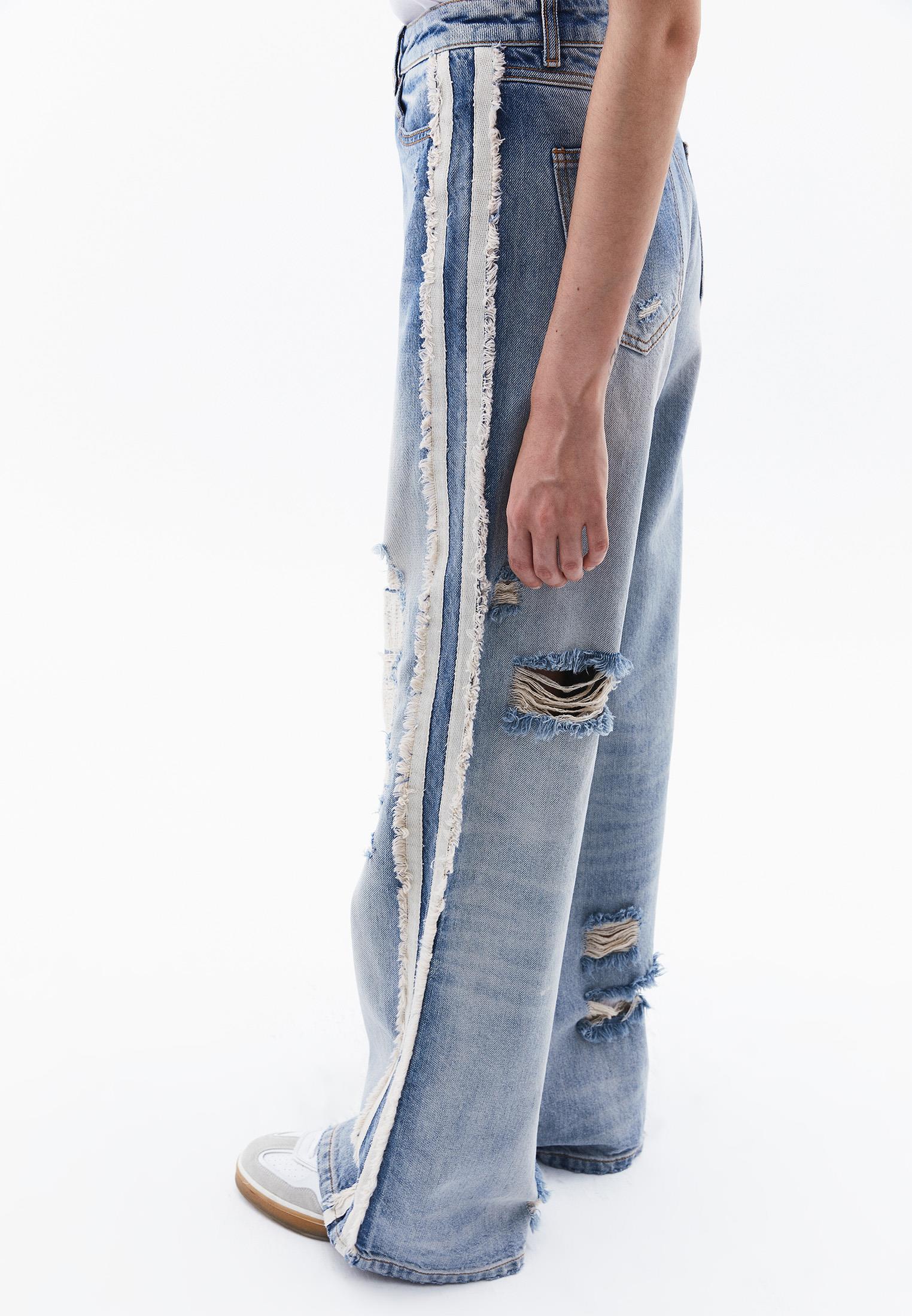 Five Pocket Wide Leg Pants - MID BLUE DENIM