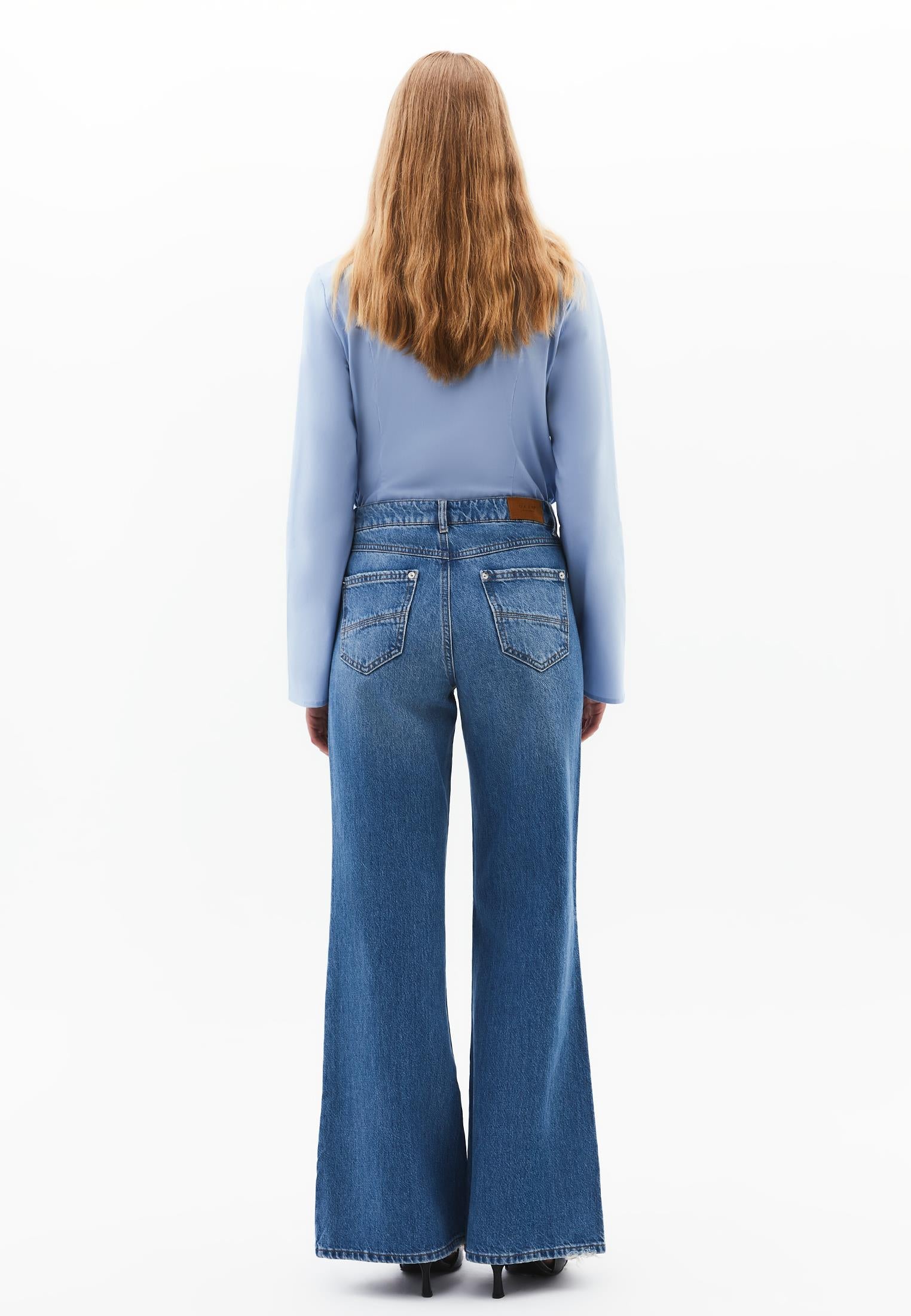 Wide Leg Standard High Waist Denim Pants - MID BLUE DENIM