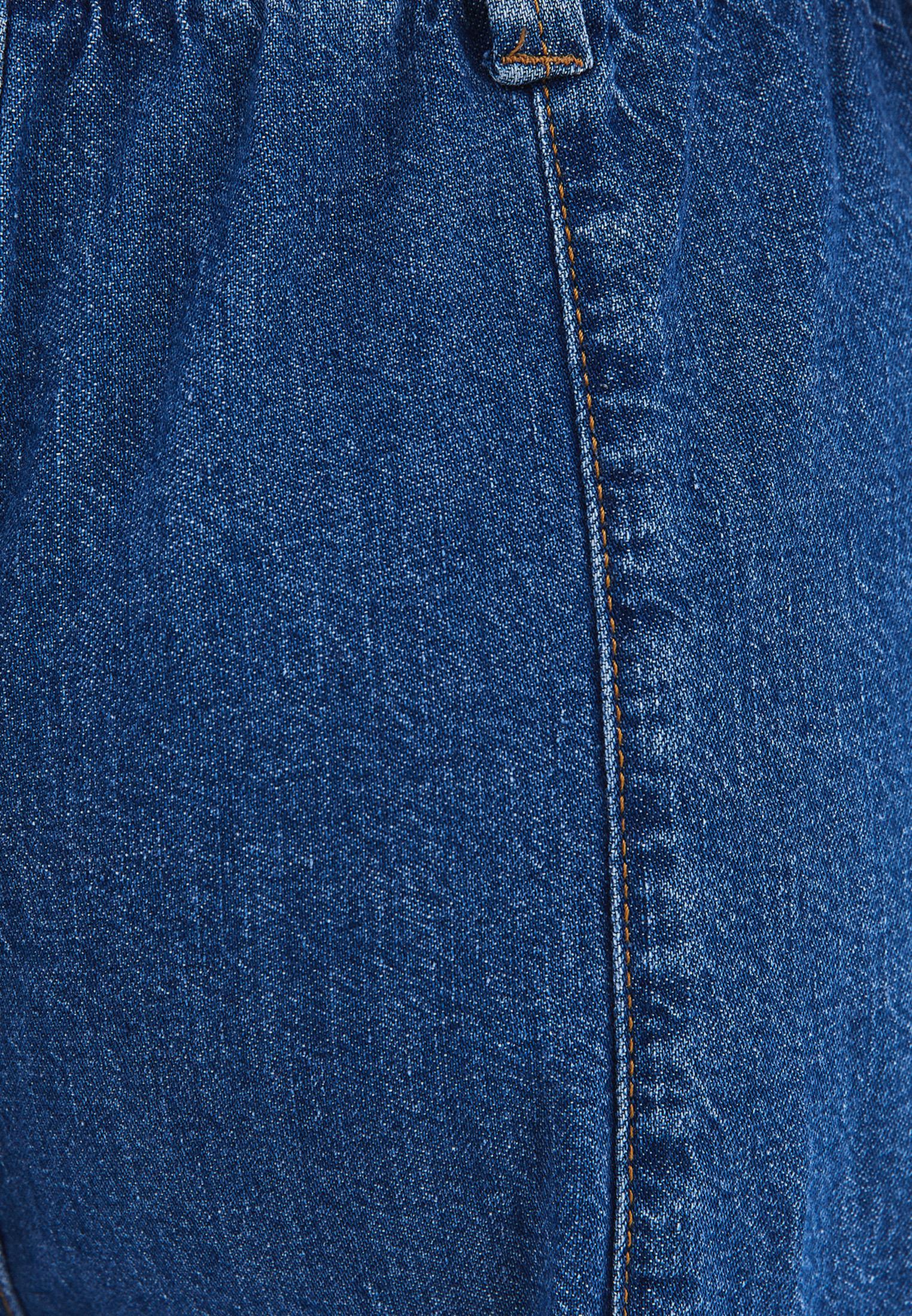 Wide Leg High Waist Cropped Pants - MID BLUE DENIM