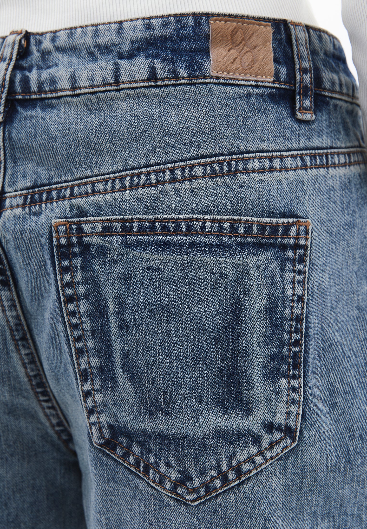 Barrel Leg Denim Pants - MID BLUE DENIM