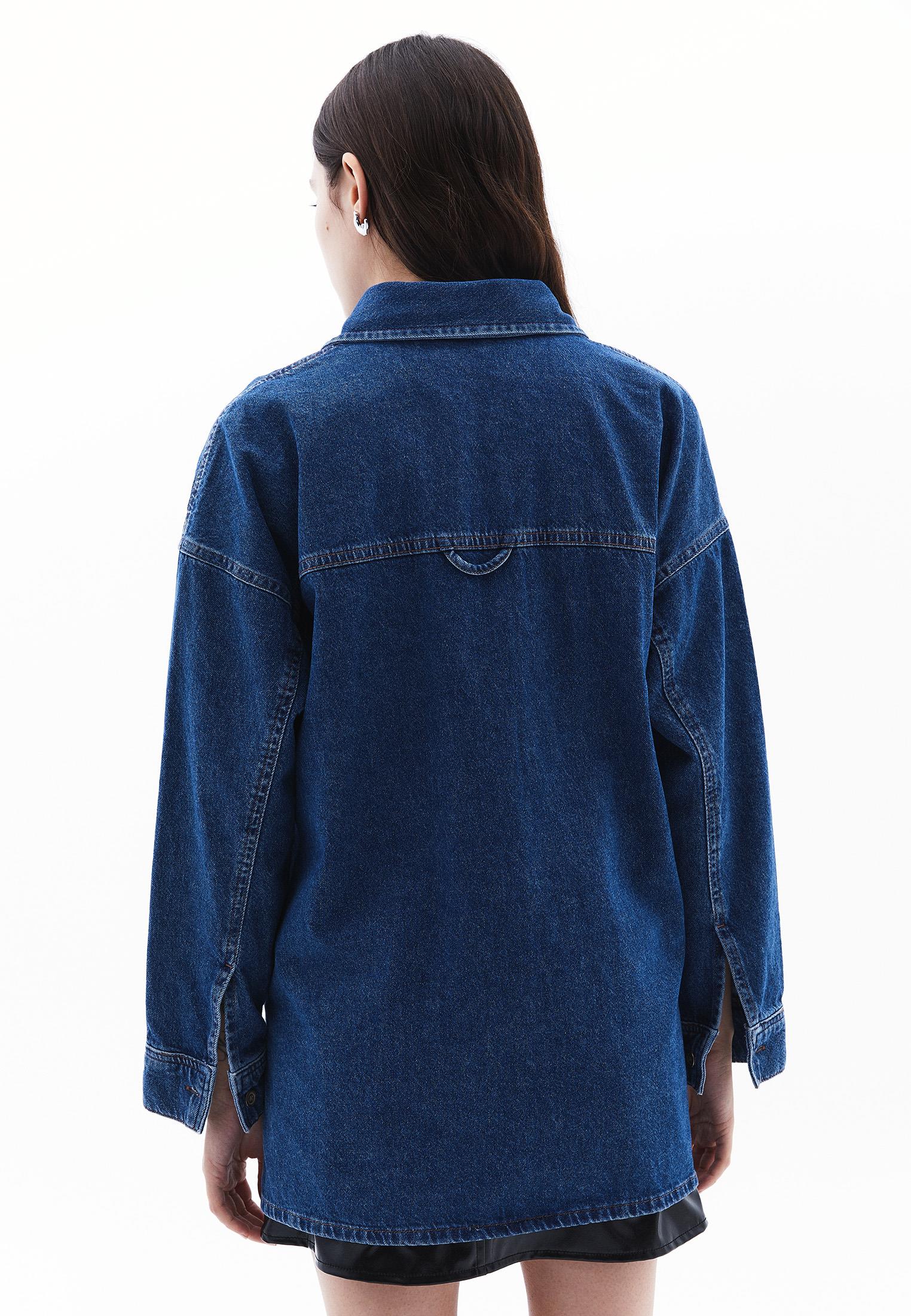 Oversize Denim Shirt With Pocket Detail - MID BLUE DENIM