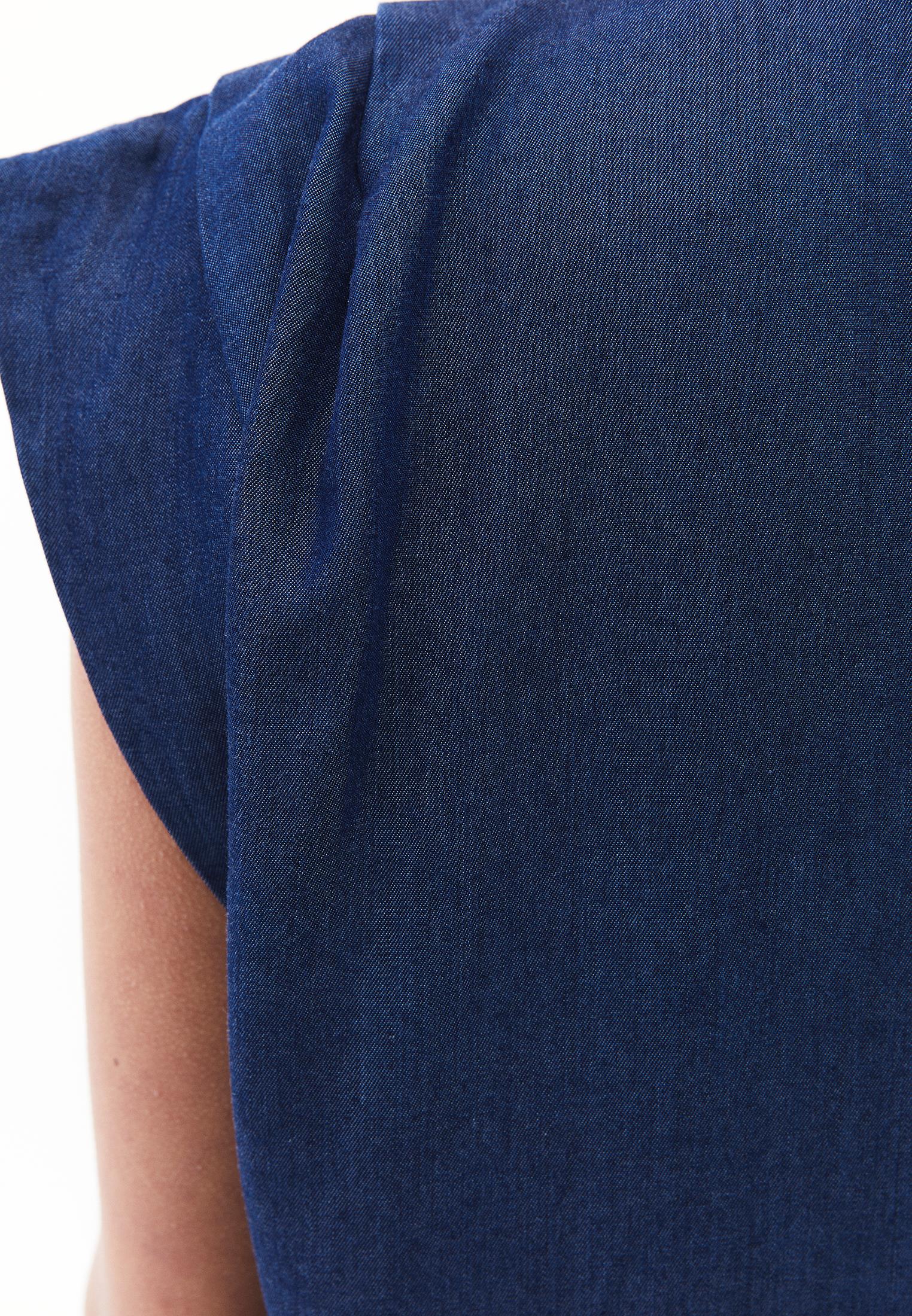 Tencel Blouse With Bow Detail - MID BLUE DENIM