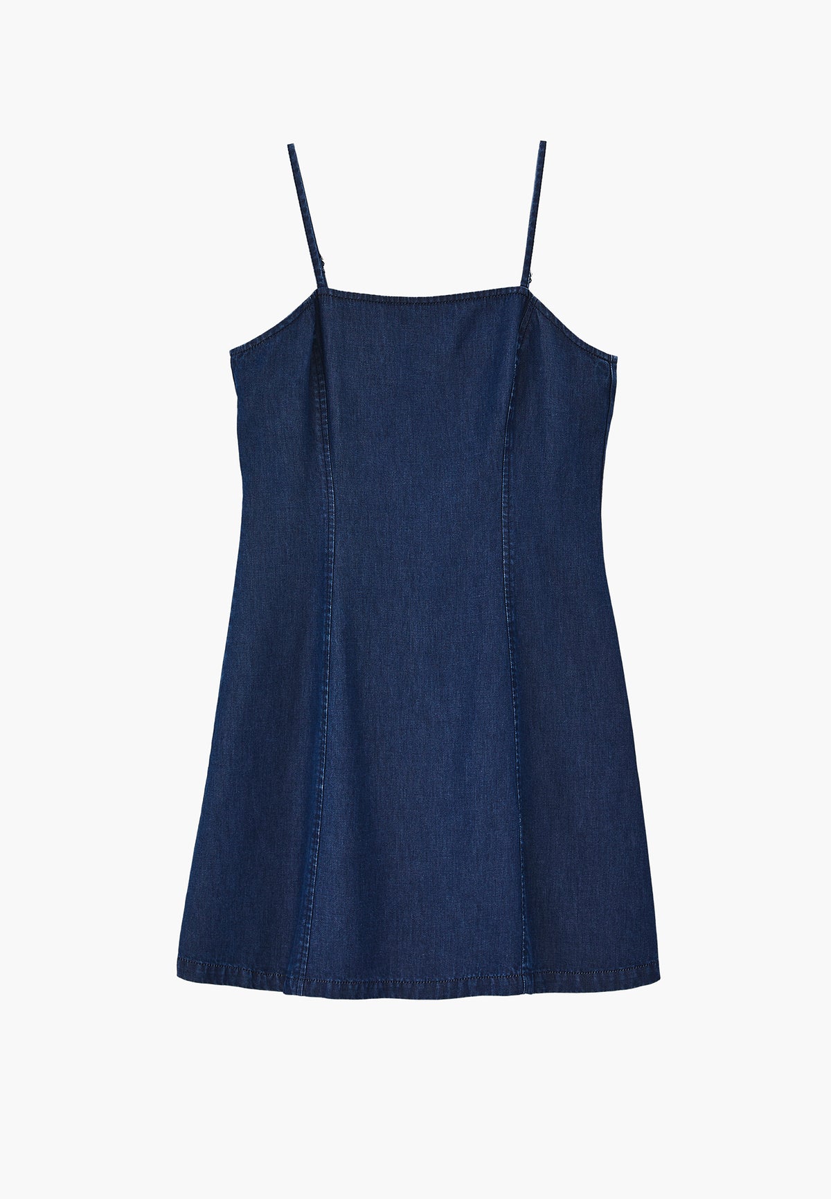Square Neck Zipper Detail Dress - MID BLUE DENIM