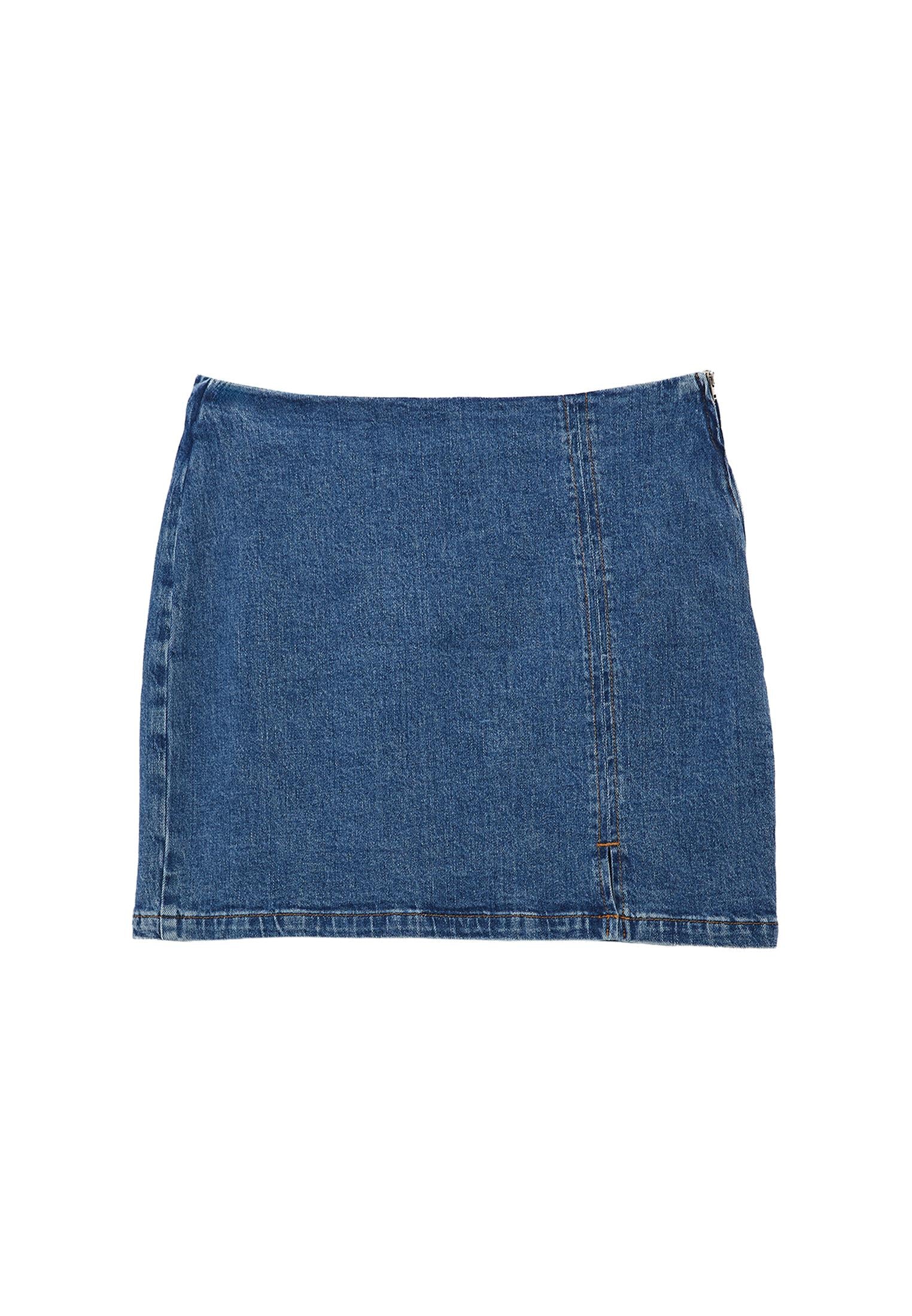Short Skirt With Slit - MID BLUE DENIM