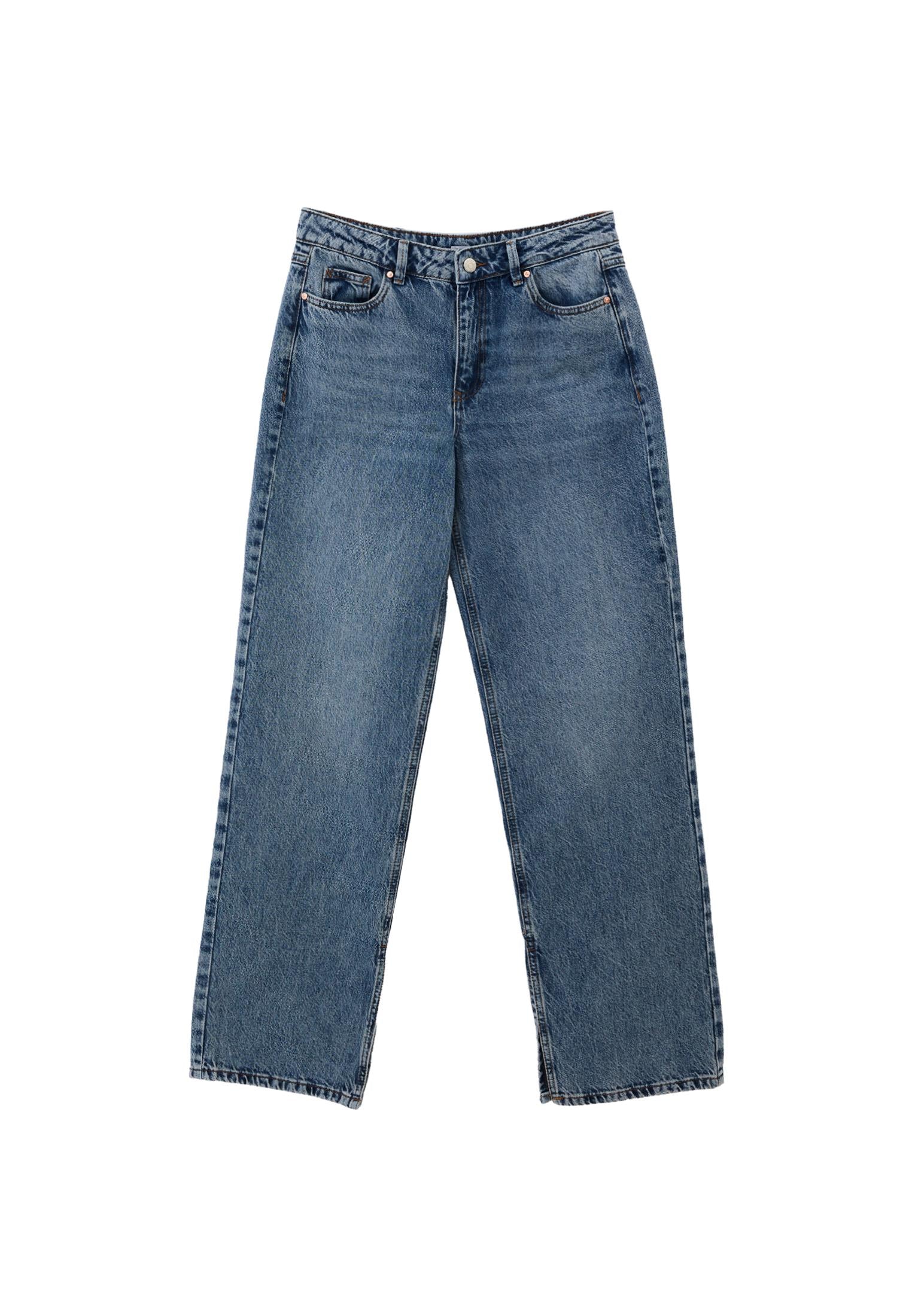 Straight Leg Denim Pants - MID BLUE DENIM