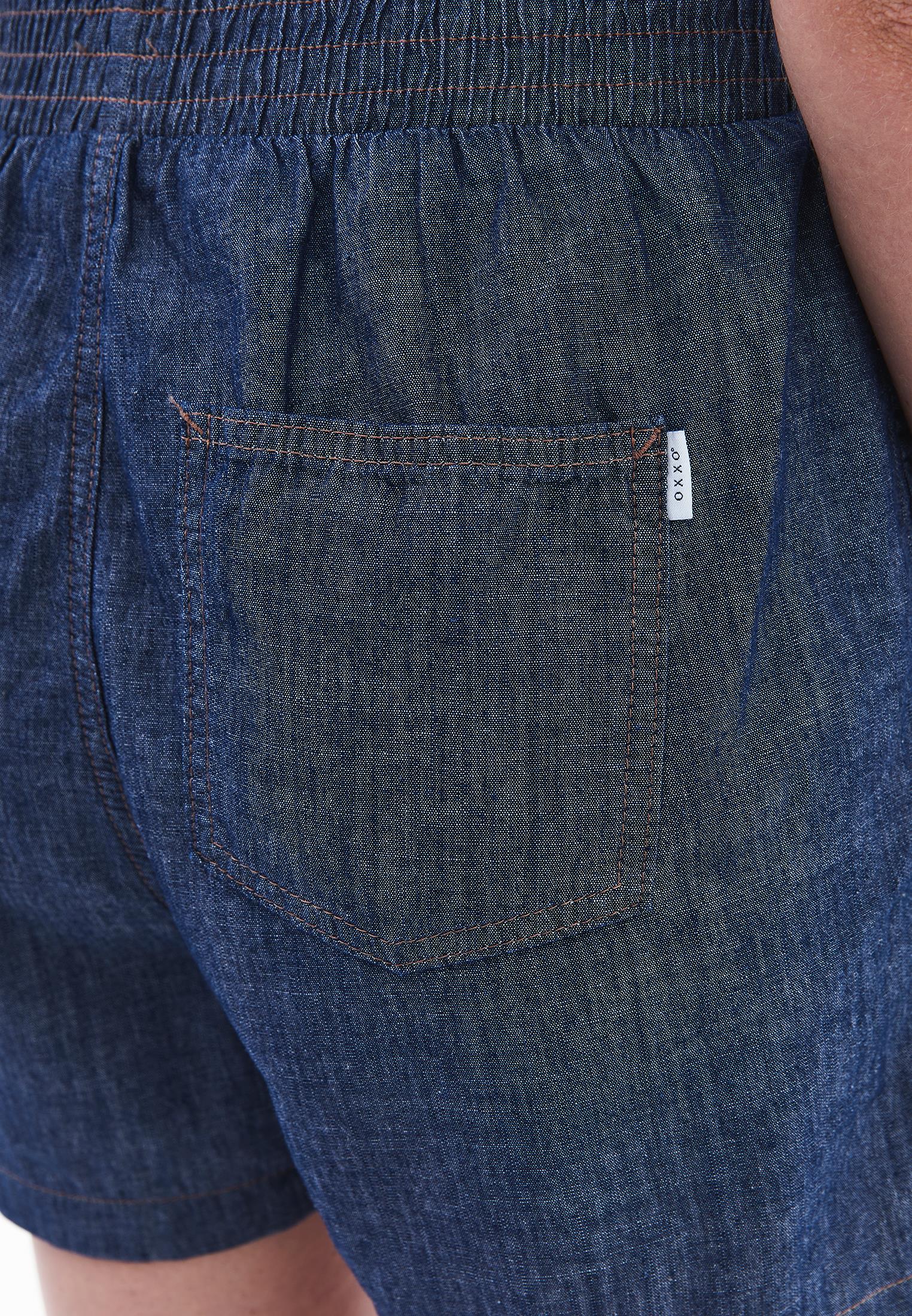 High Waist Elasticated Shorts - MID BLUE DENIM