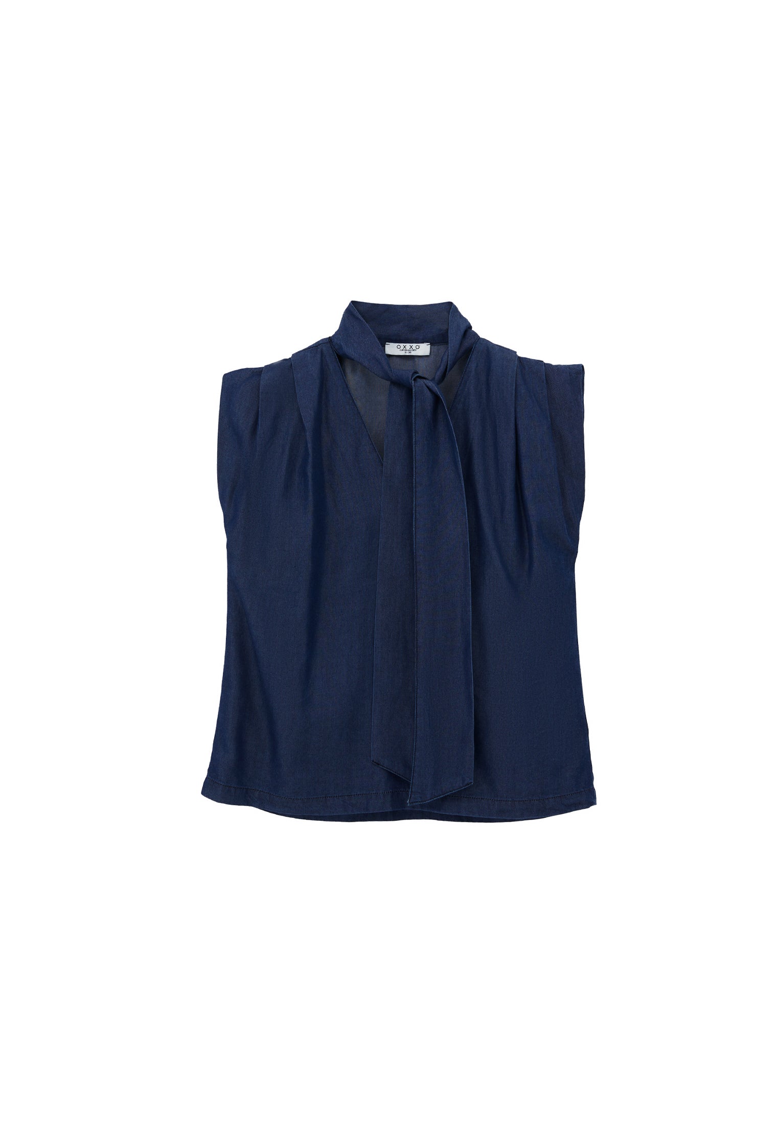 Tencel Blouse With Bow Detail - MID BLUE DENIM