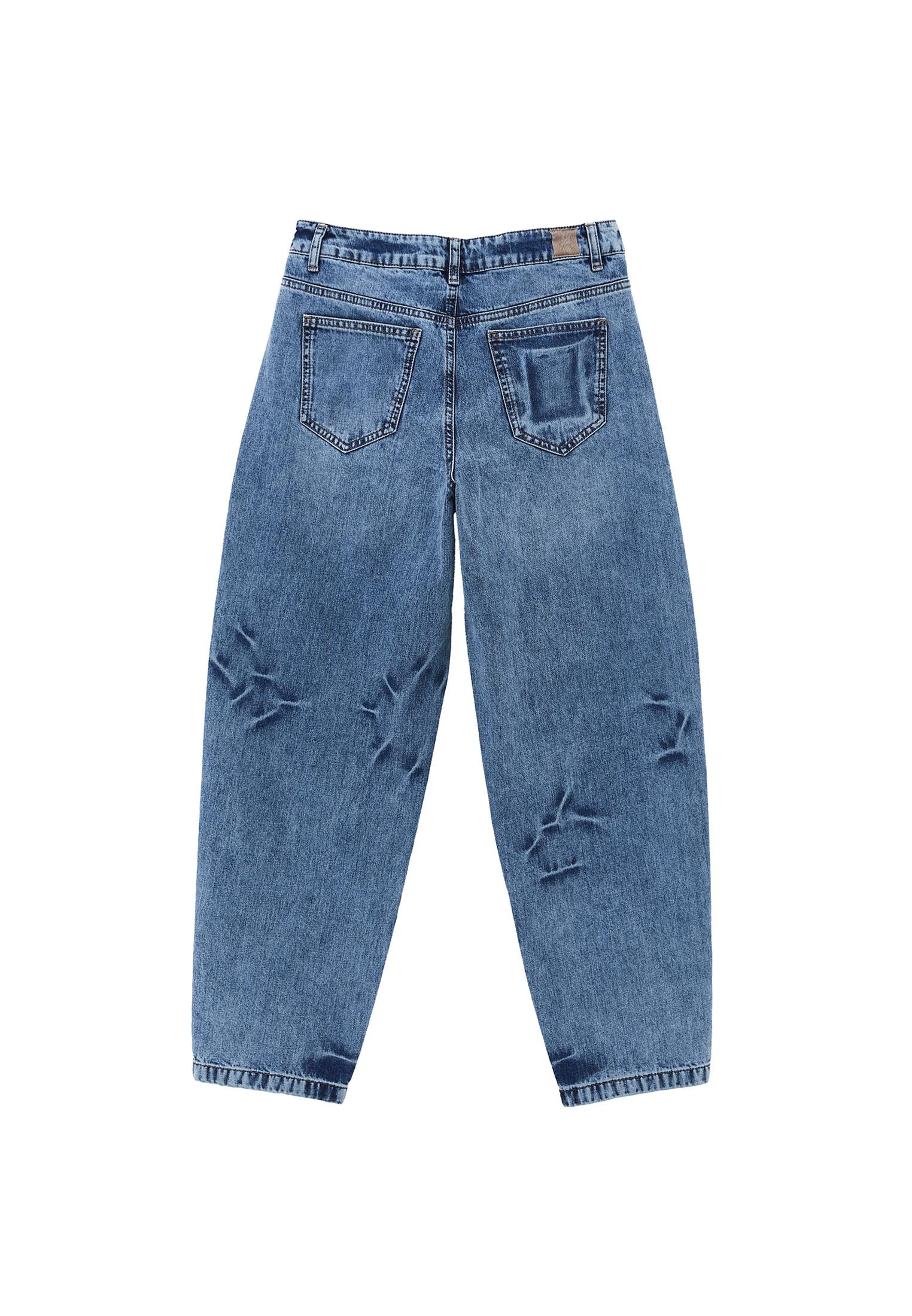 Barrel Leg Jeans - MID BLUE DENIM