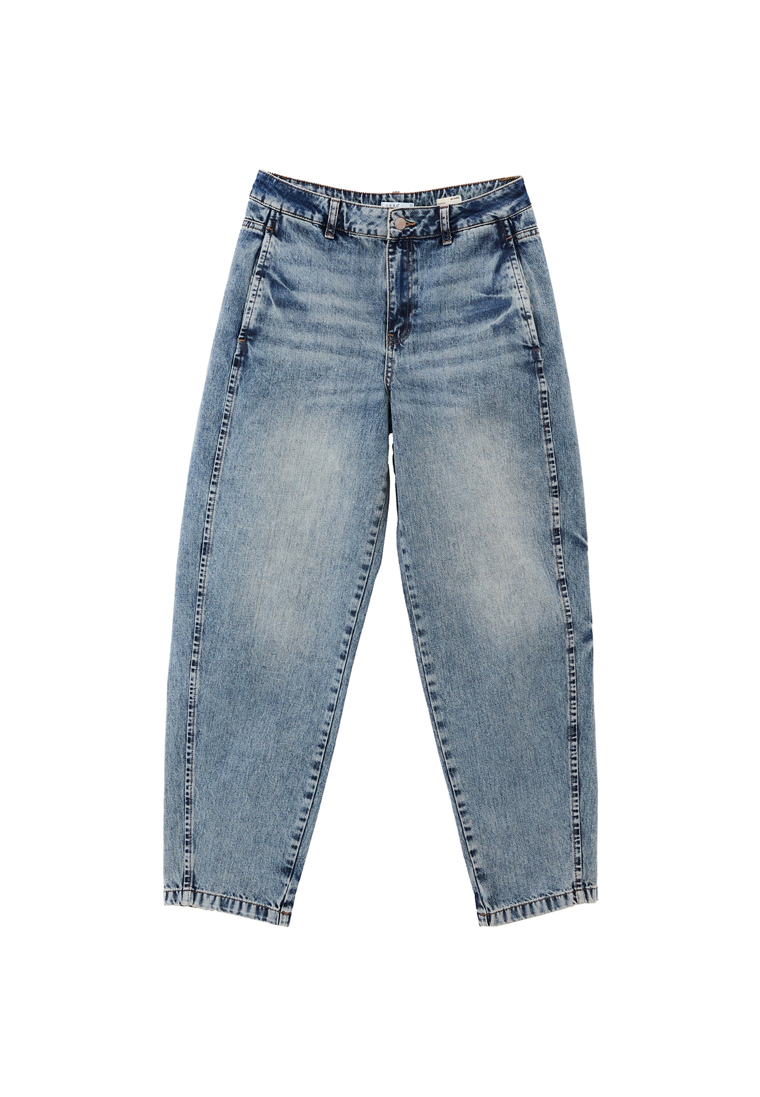 Barrel Leg Denim Pants - MID BLUE DENIM