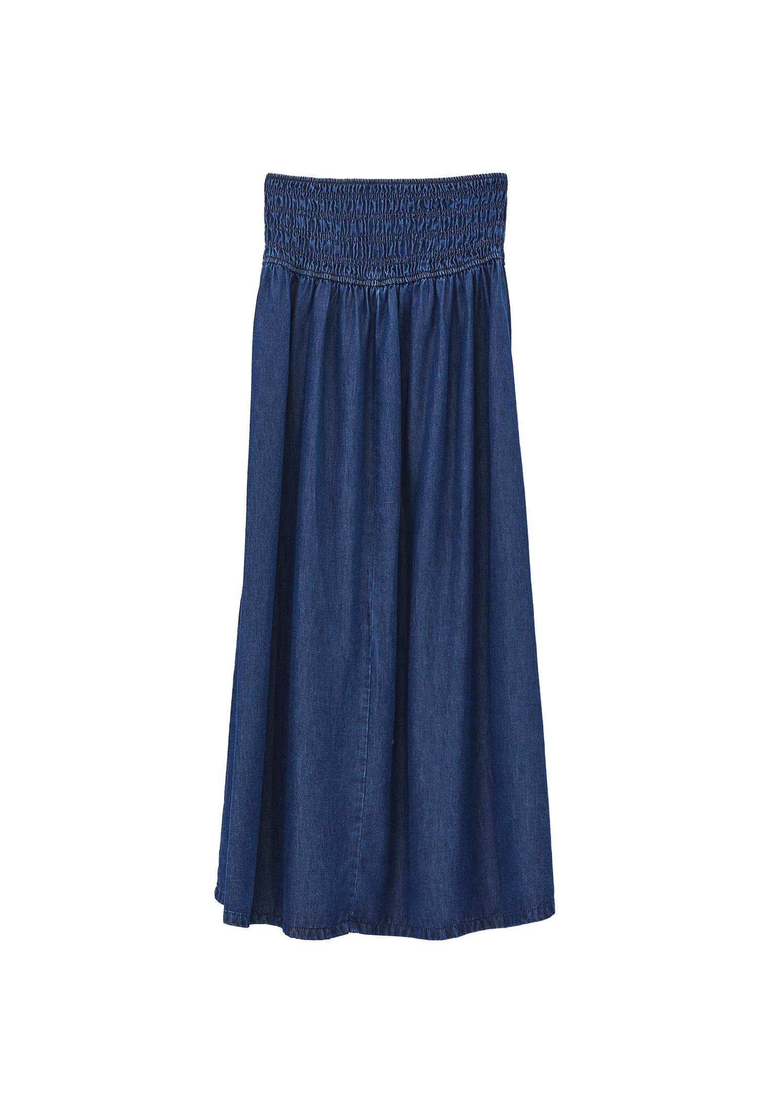 Long Denim Skirt With Gipe Details A-Line Form - MID BLUE DENIM