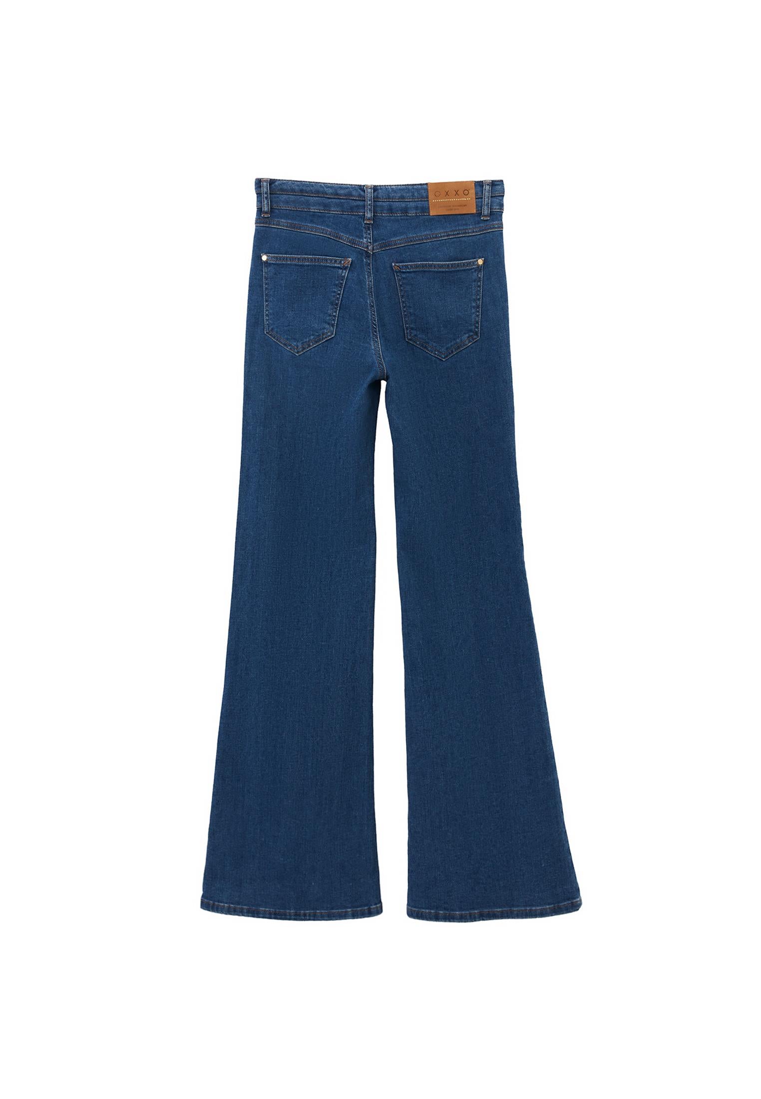 High Waist Flared Denim Pants - MID BLUE DENIM