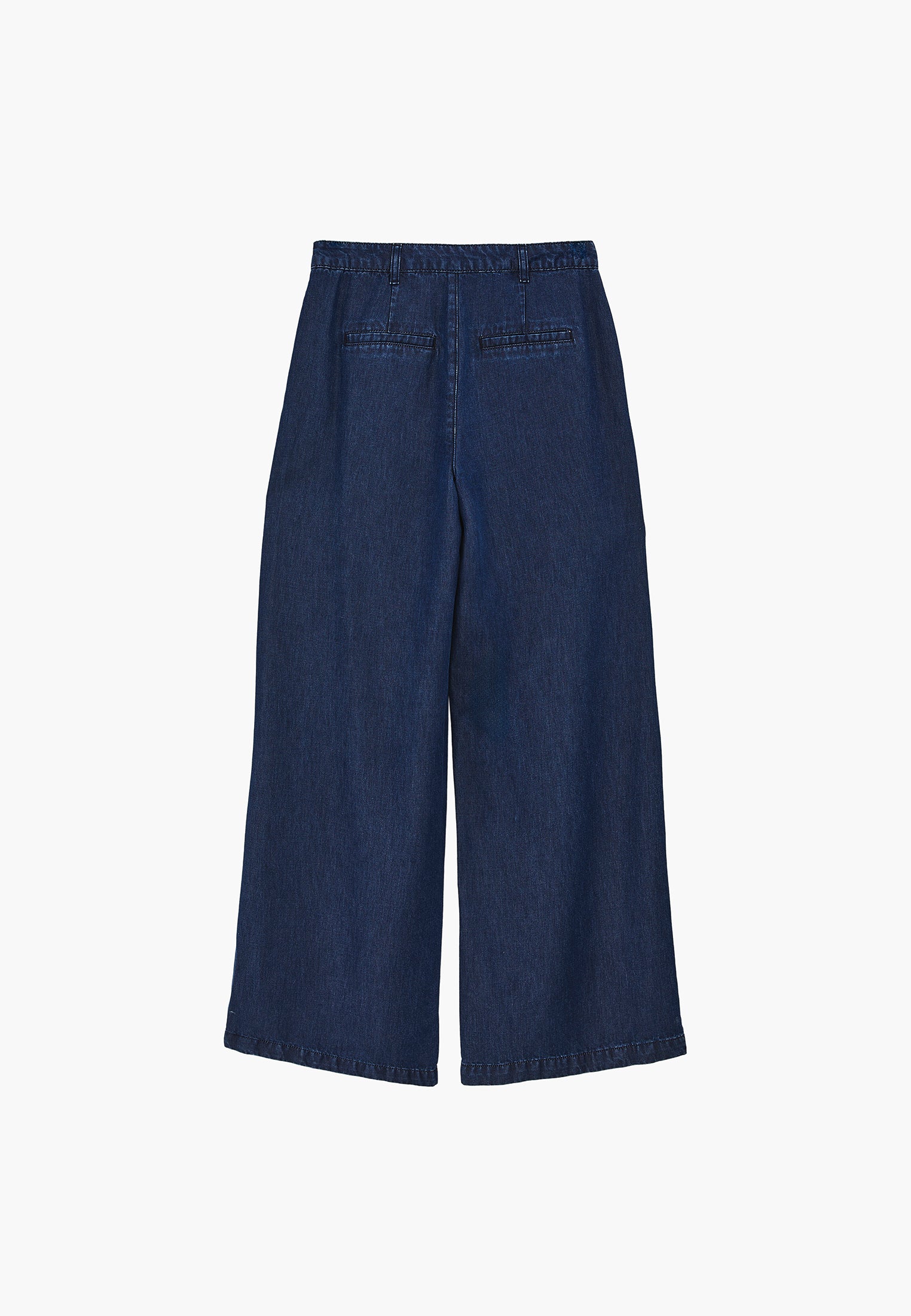 Wide Leg Regular Waist Pleated Trousers - MID BLUE DENIM
