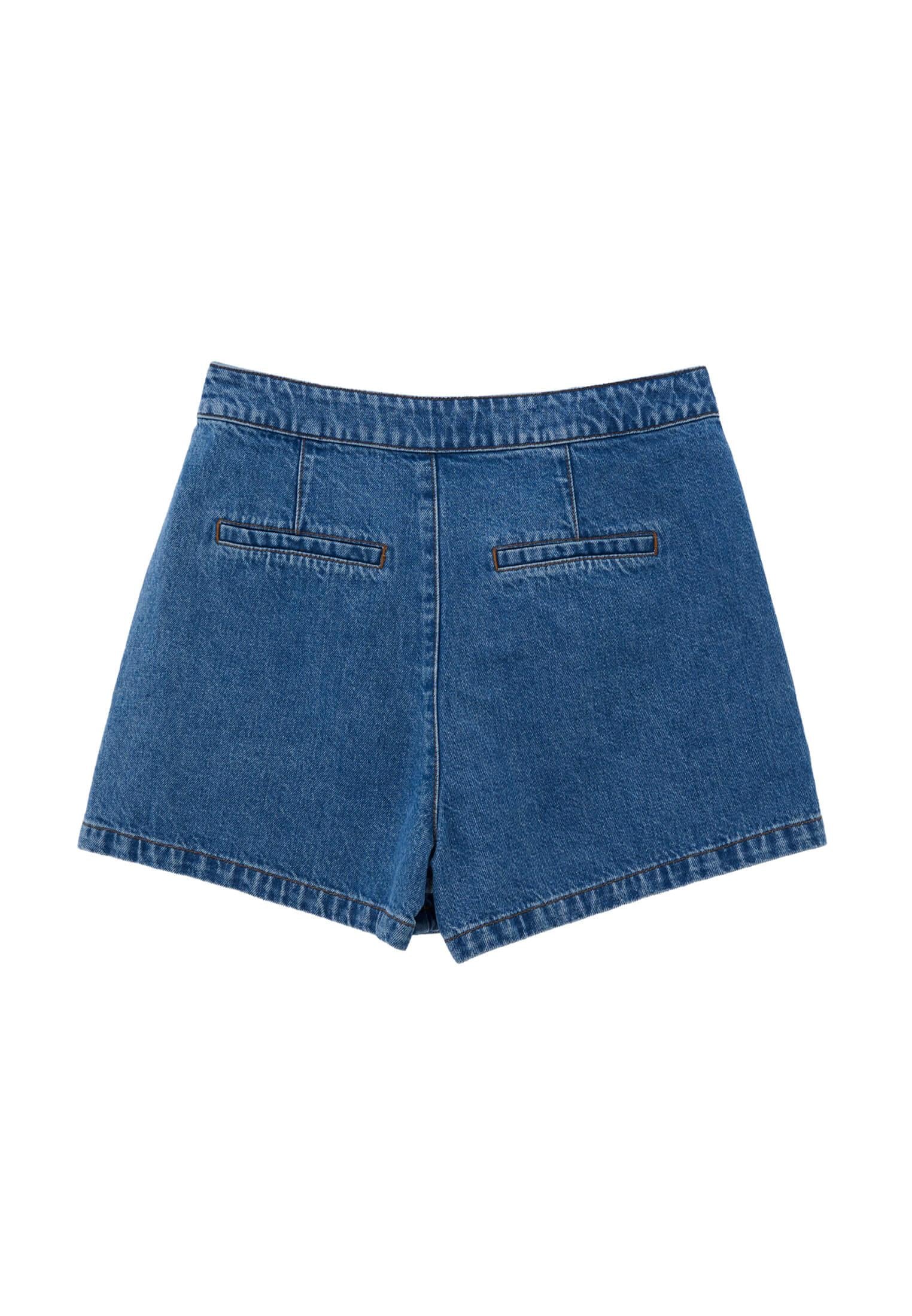 High Waist A-Line Denim Shorts - MID BLUE DENIM