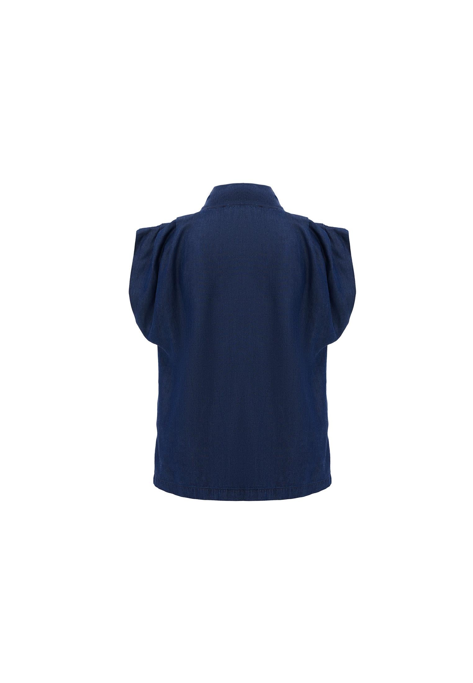 Tencel Blouse With Bow Detail - MID BLUE DENIM