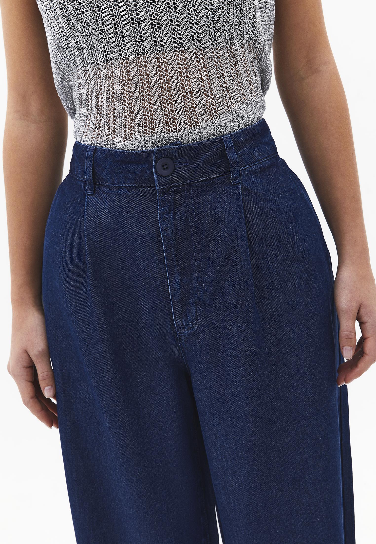Pleated Wide Leg Pants - MID BLUE