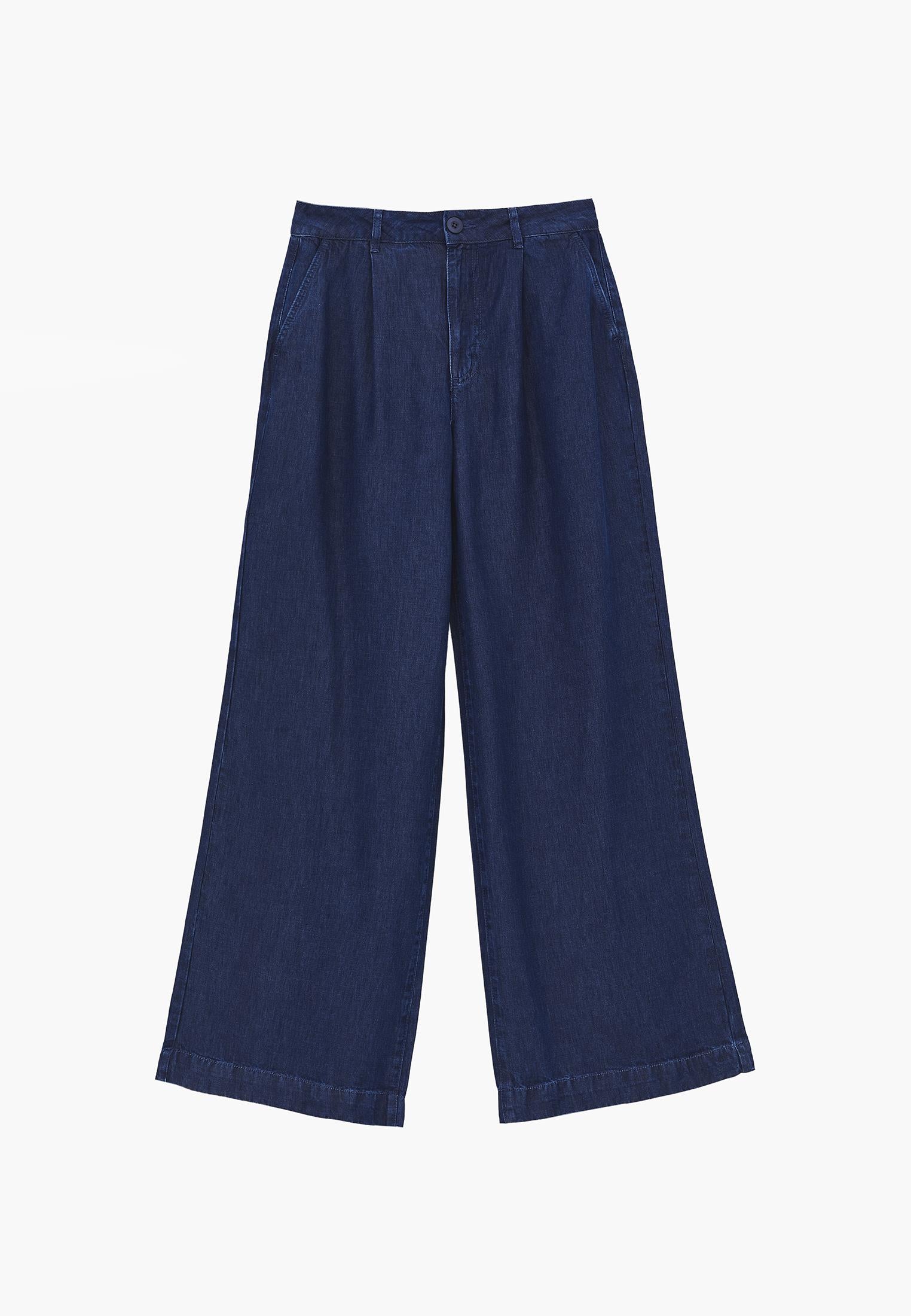 Pleated Wide Leg Pants - MID BLUE