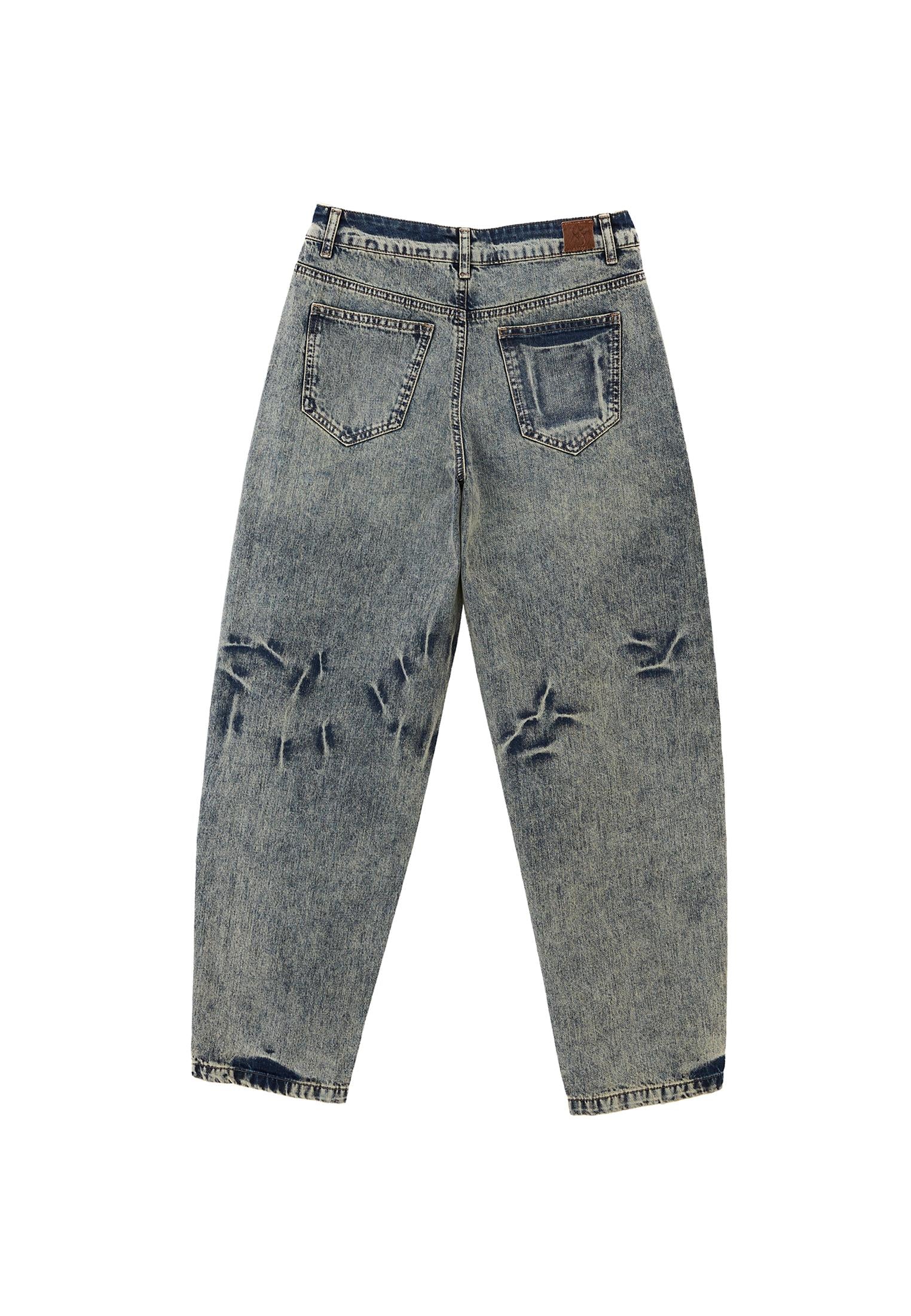 Barrel Leg Denim Pants - MID BROWN DENIM