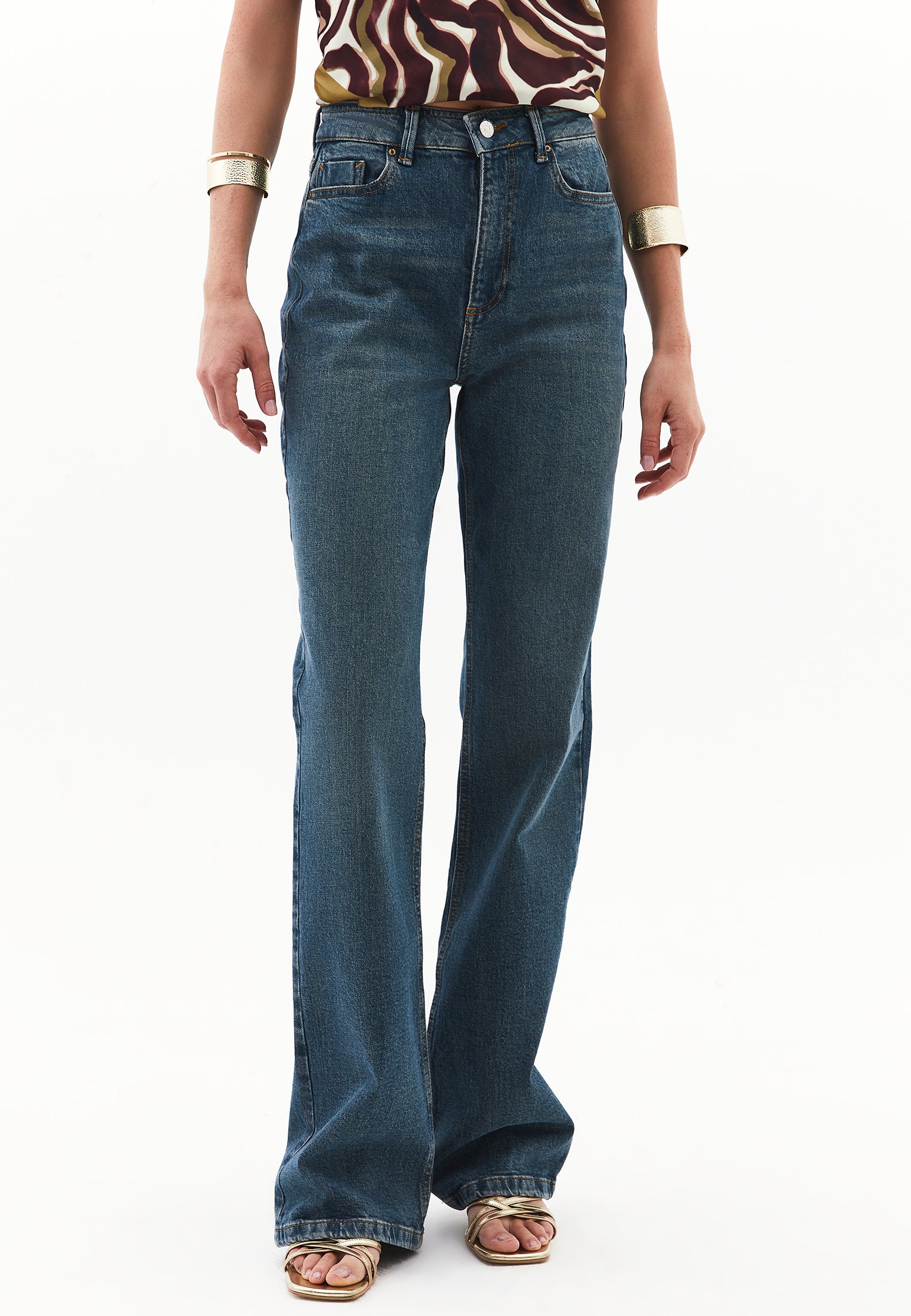 Ultra High Waist Straight Leg Denim Pants - MID GREEN DENIM