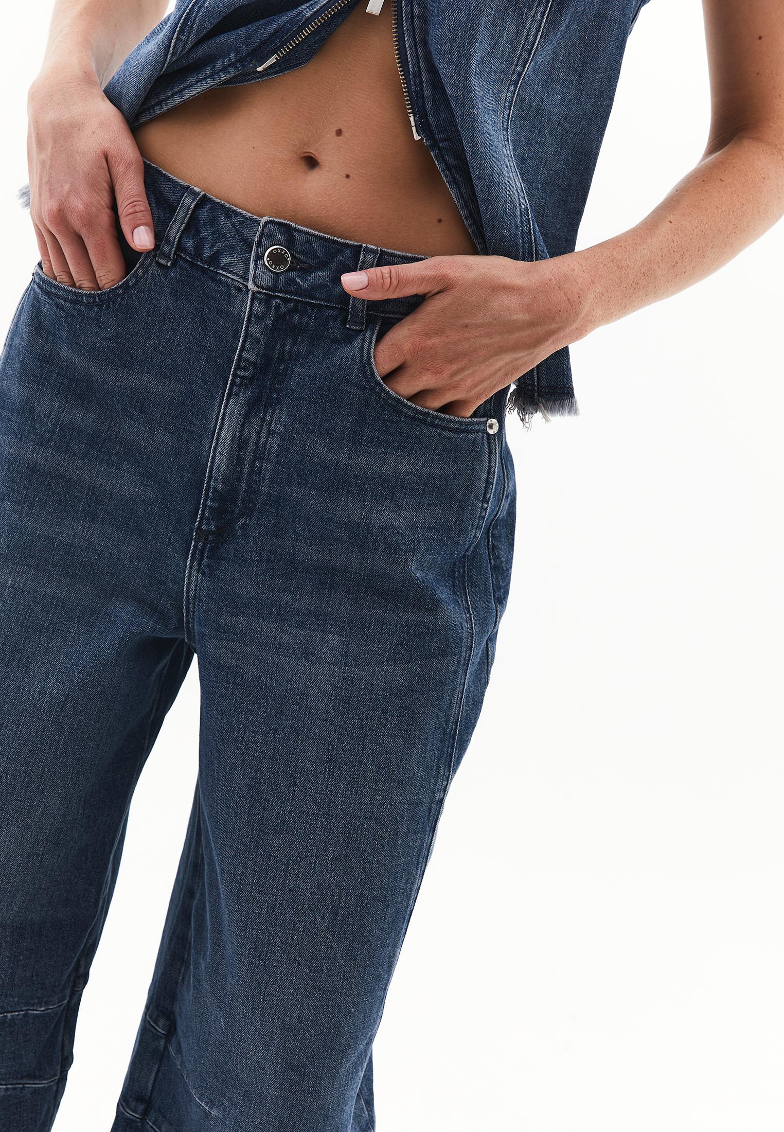 Ultra High Waist Barrel Leg Pants - MID GREEN DENIM