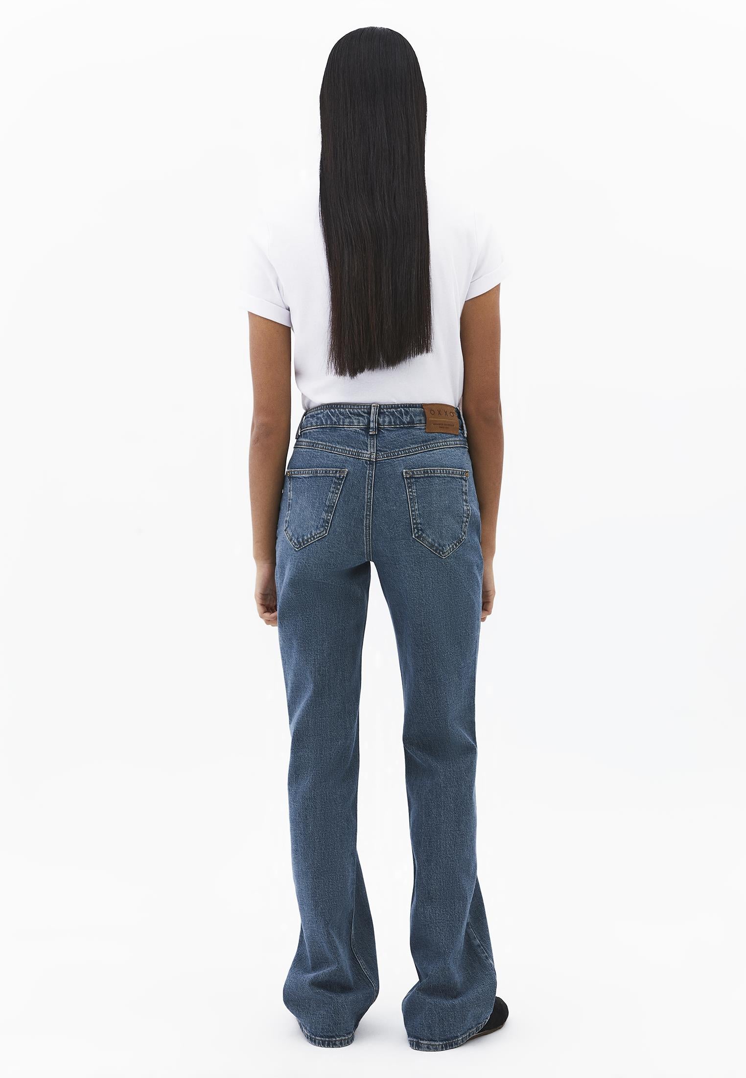 Ultra High Waist Five Pocket Straight Leg Pants - MID GREEN DENIM