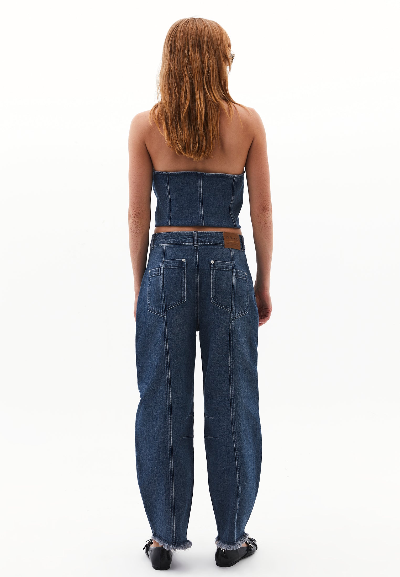 Ultra High Waist Barrel Leg Pants - MID GREEN DENIM