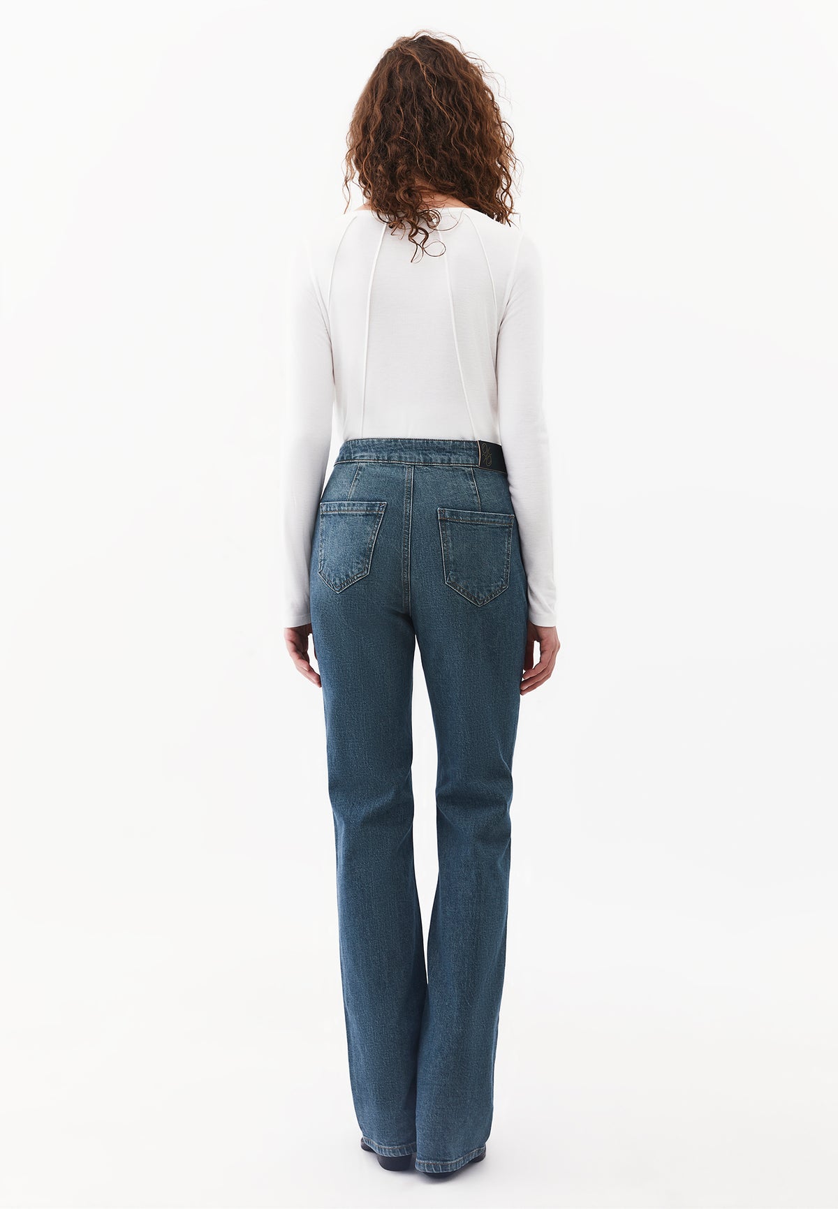 Wide Leg Ultra High Waist Long Pants - MID GREEN DENIM
