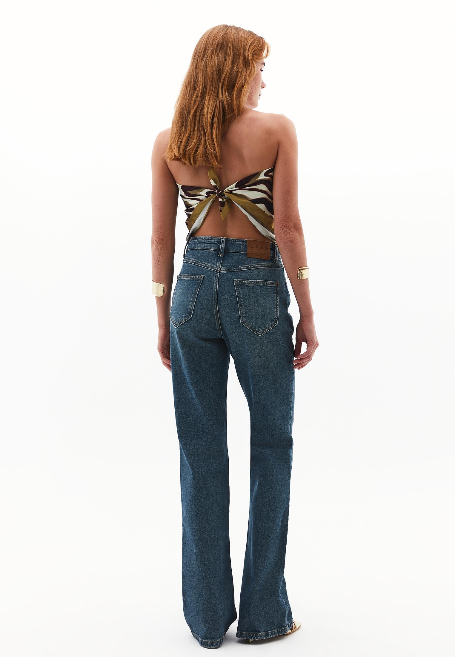 Ultra High Waist Straight Leg Denim Pants - MID GREEN DENIM
