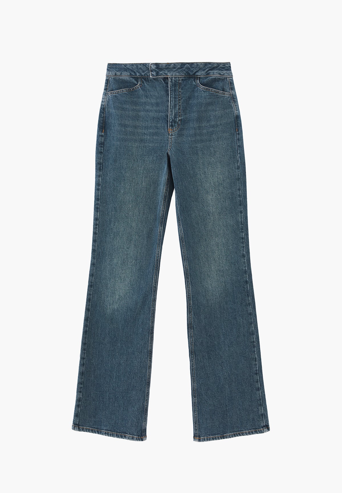 Wide Leg Ultra High Waist Long Pants - MID GREEN DENIM