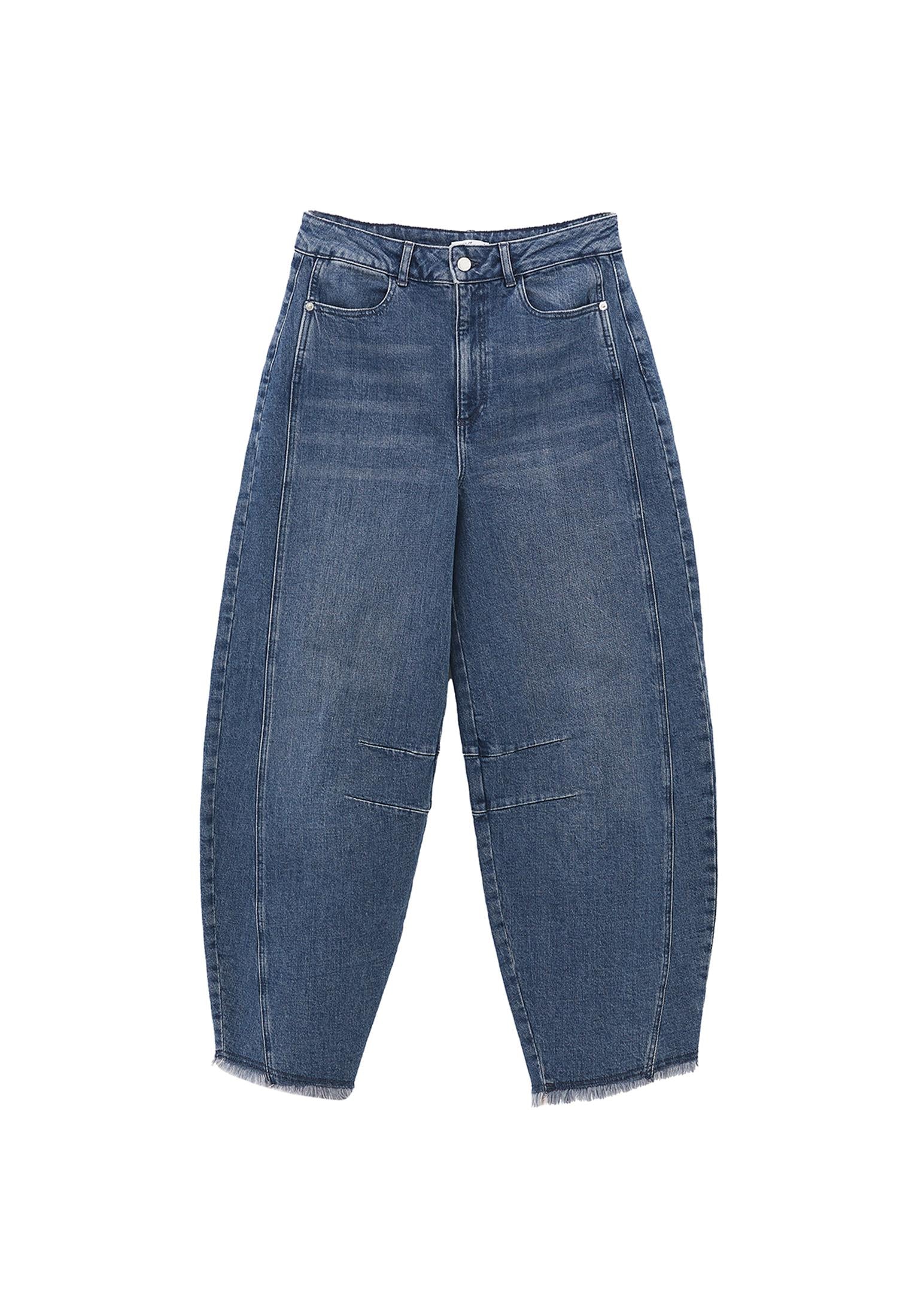 Ultra High Waist Barrel Leg Pants - MID GREEN DENIM