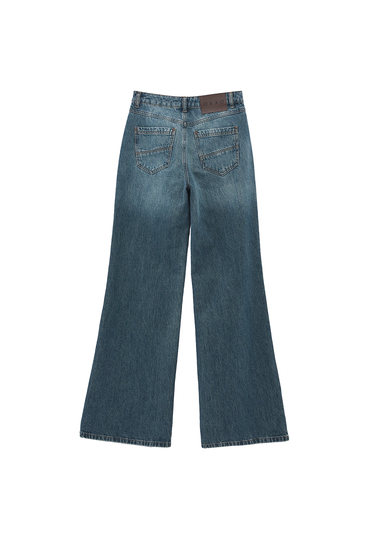 Trousers With Pockets High Waist Wide Leg - MID GREEN DENIM