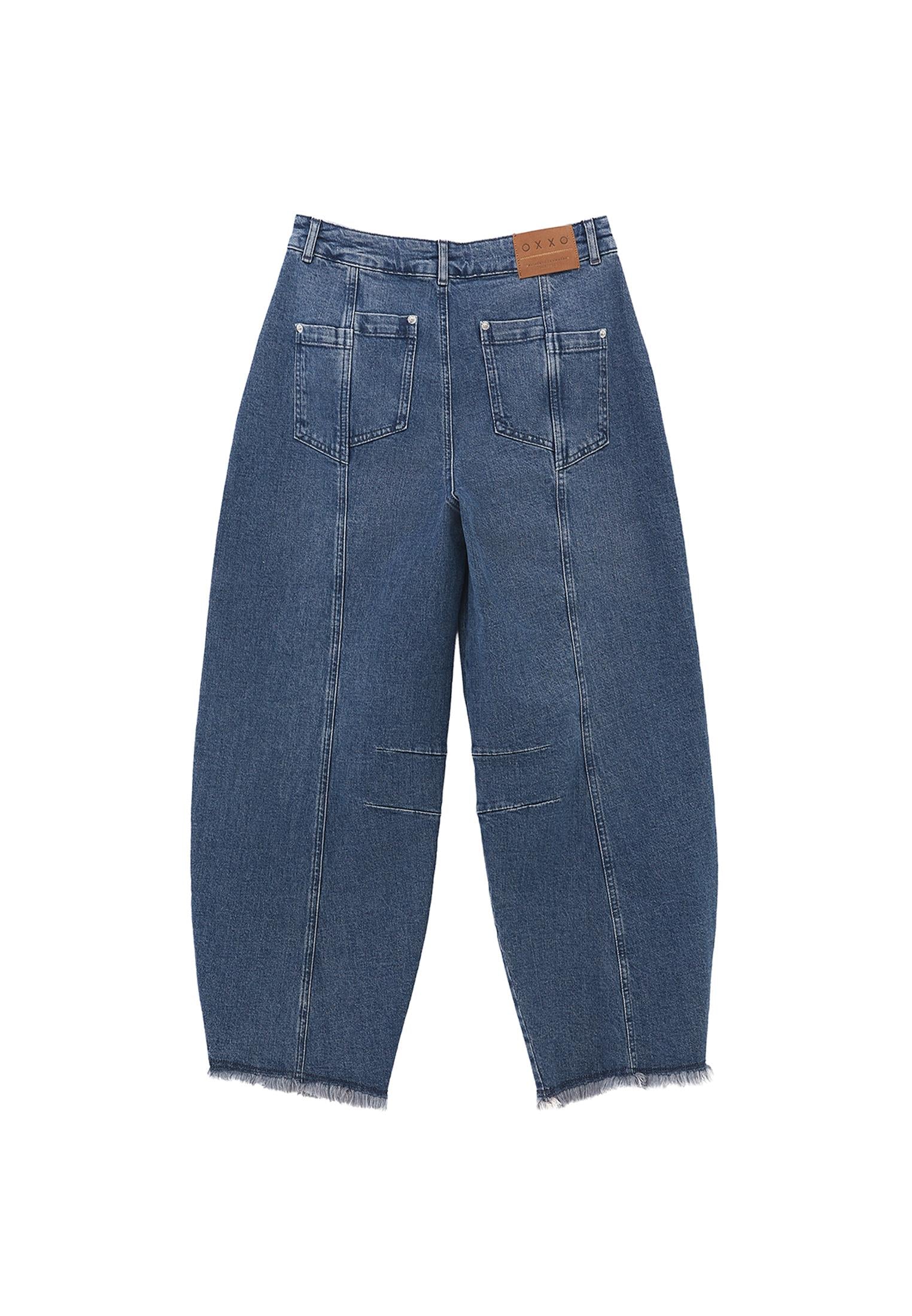 Ultra High Waist Barrel Leg Pants - MID GREEN DENIM