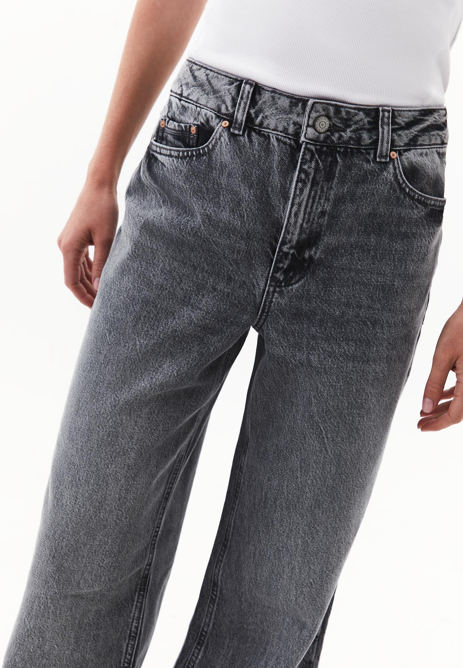 Wide Leg High Waist Pocket Detailed Denim Pants - MID GREY DENIM