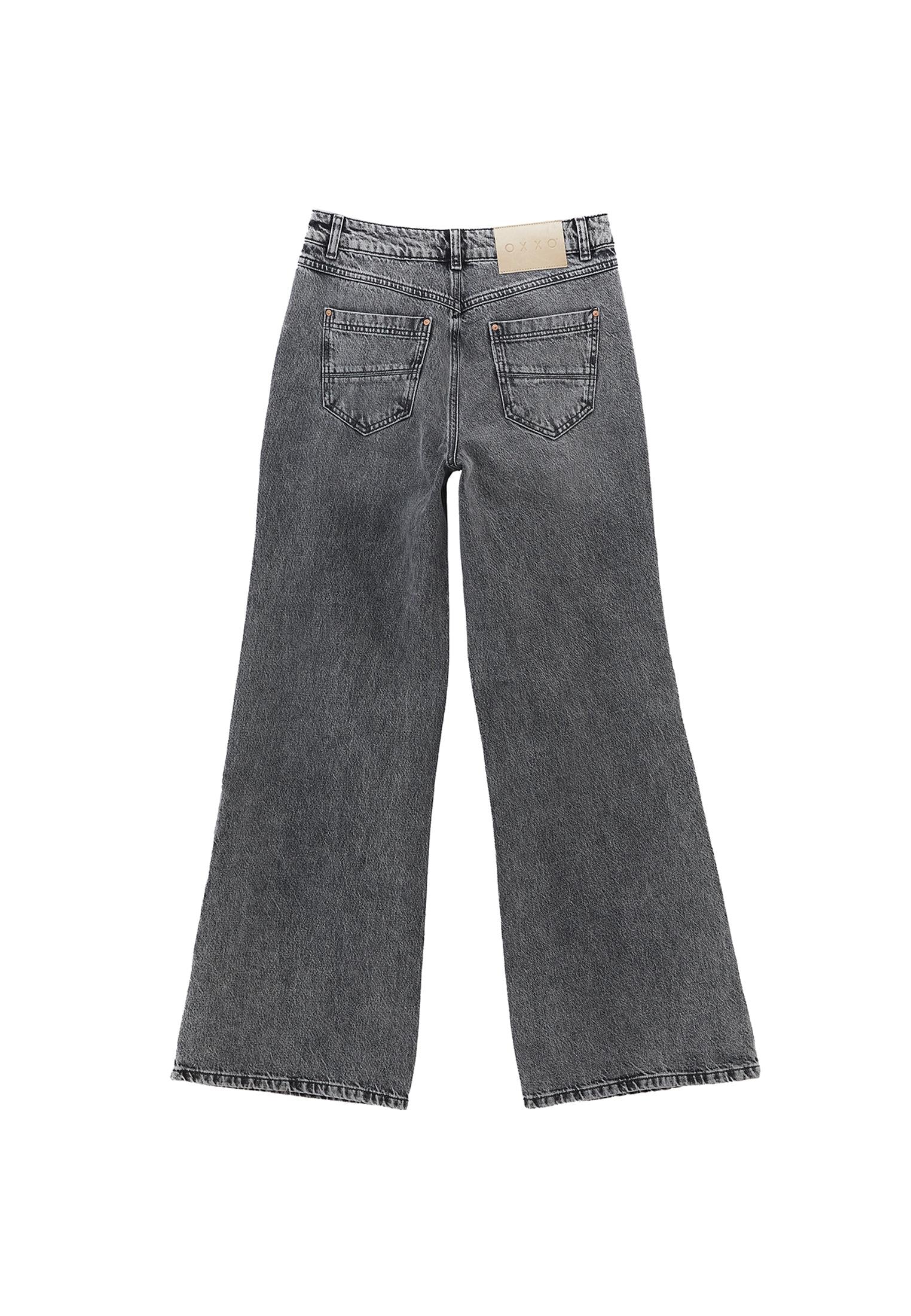 Wide Leg High Waist Pocket Detailed Denim Pants - MID GREY DENIM