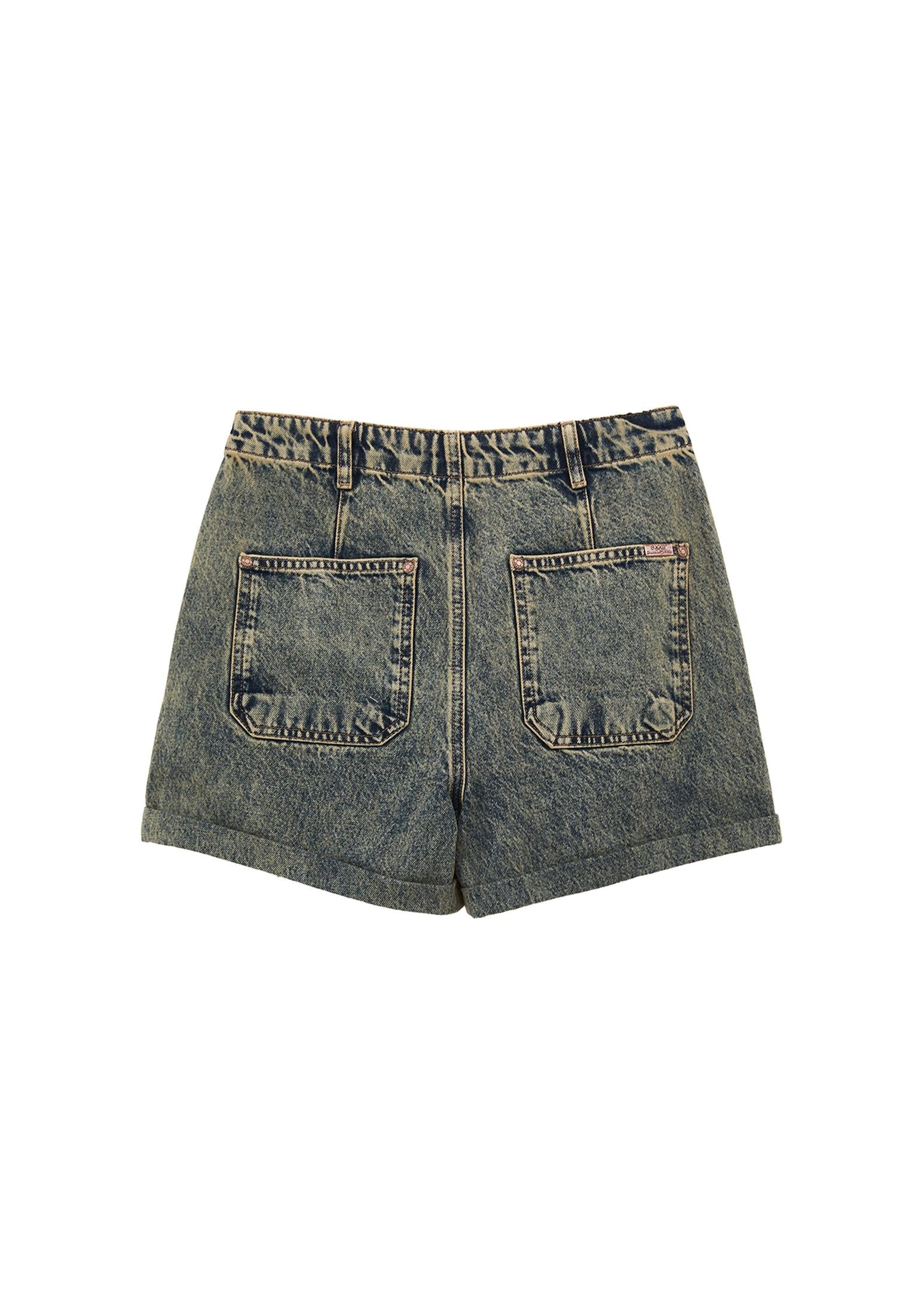 Ultra High Waist Pocket Detailed Shorts - MID SAND DENIM