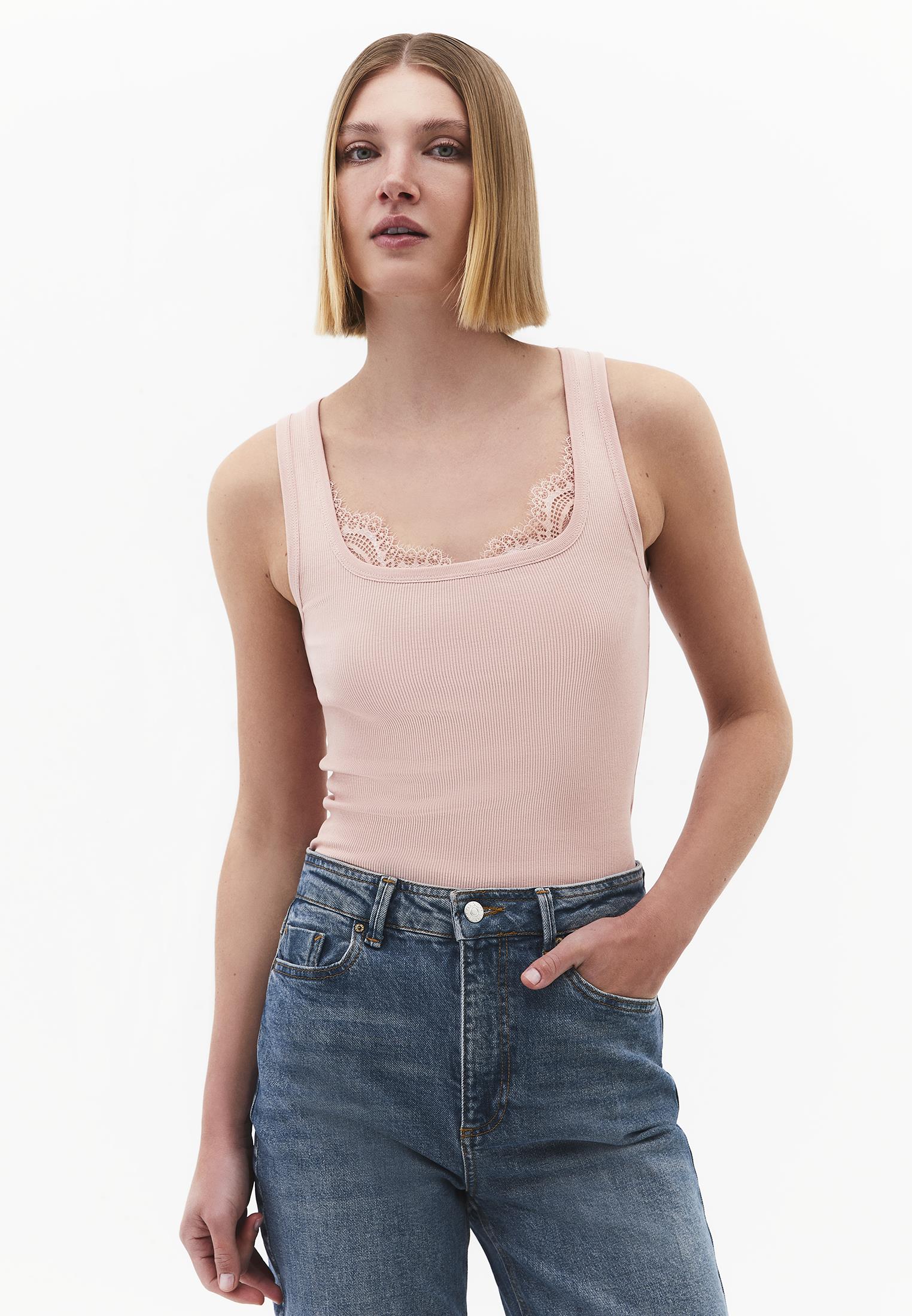 Square Neck Sleeveless Women's Tank Top - MISTY ROSE