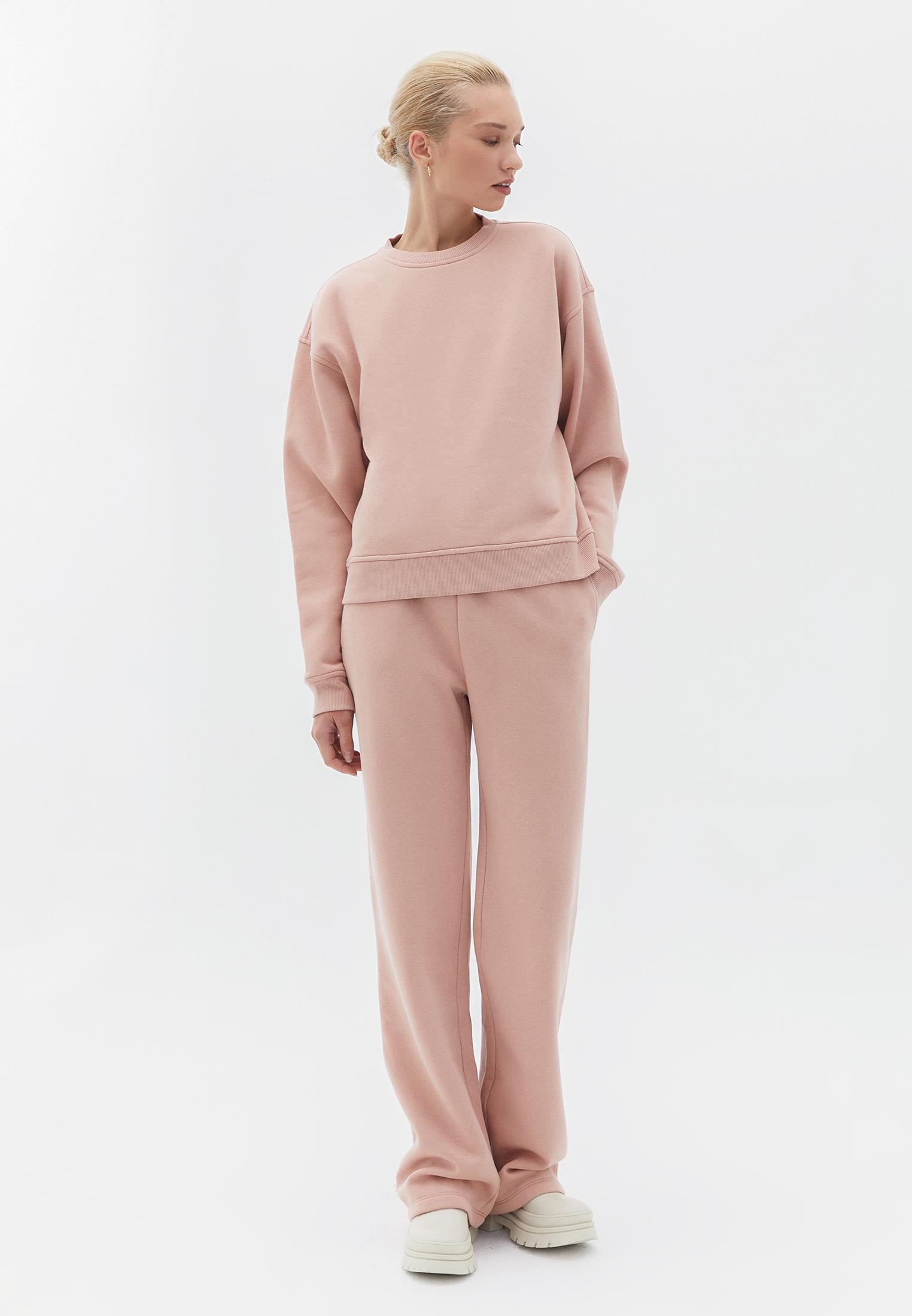 High Waist Elasticated Straight Pants - MISTY ROSE