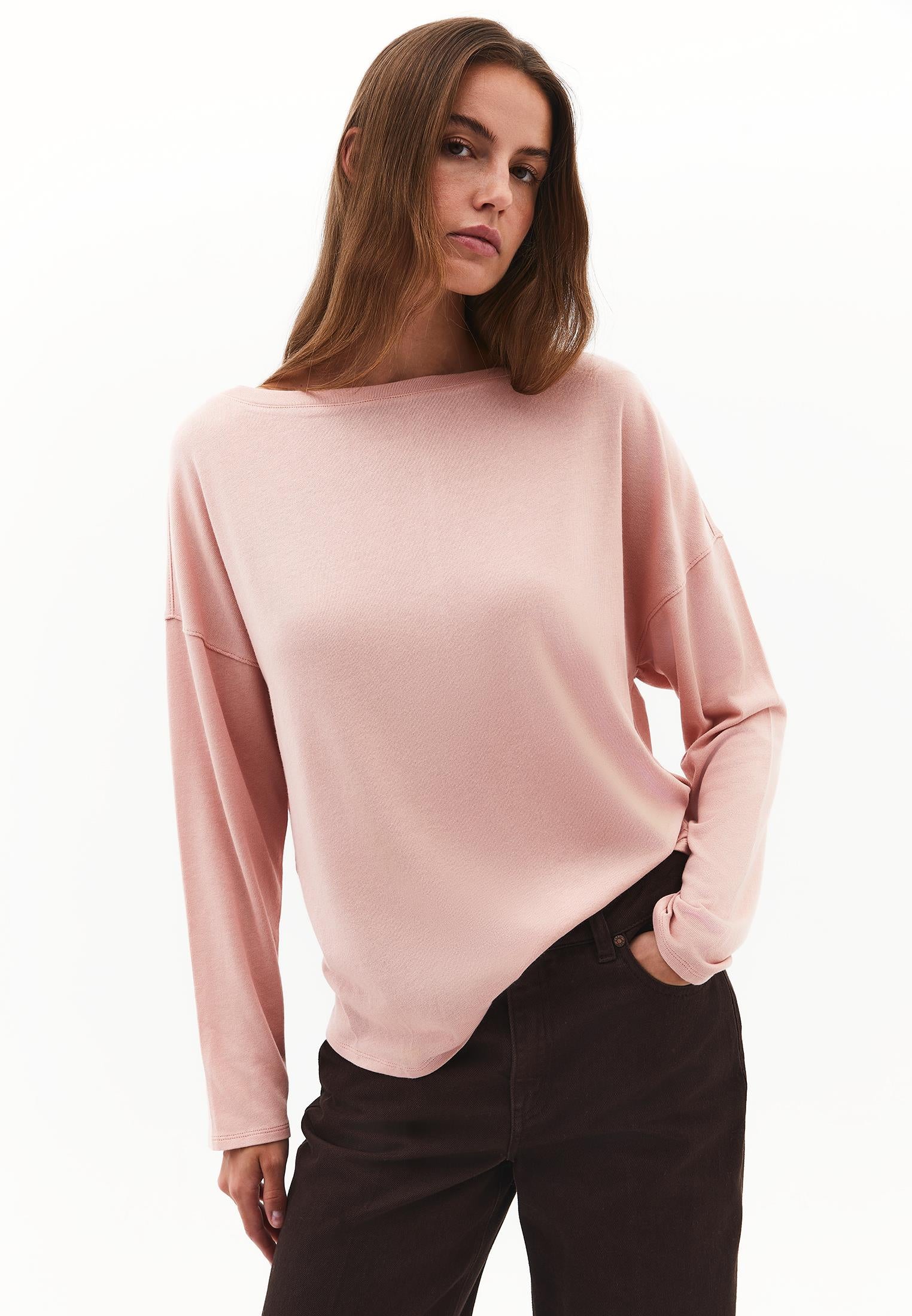 Boat Neck Loose Knit Look Sweater - MISTY ROSE