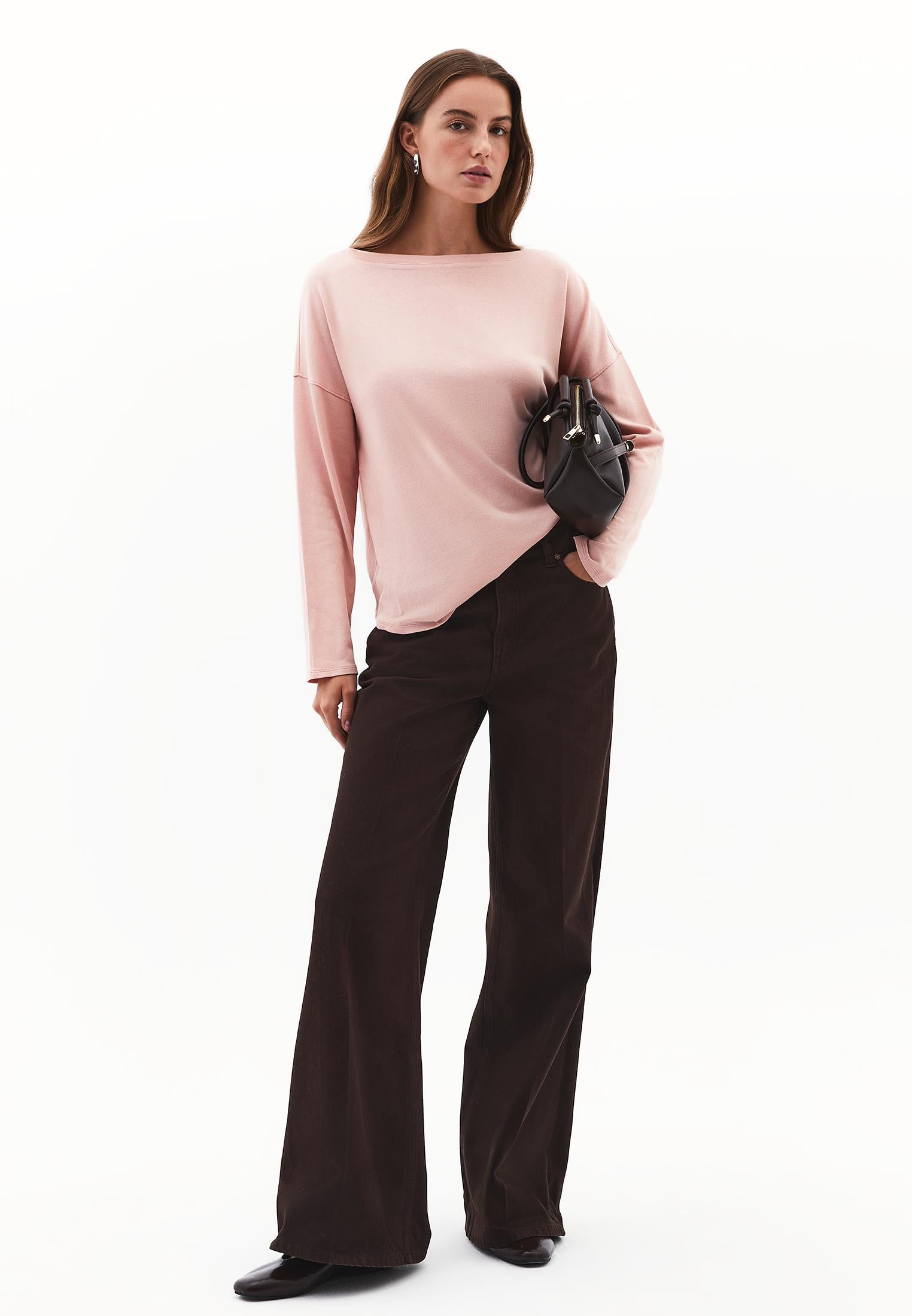 Boat Neck Loose Knit Look Sweater - MISTY ROSE